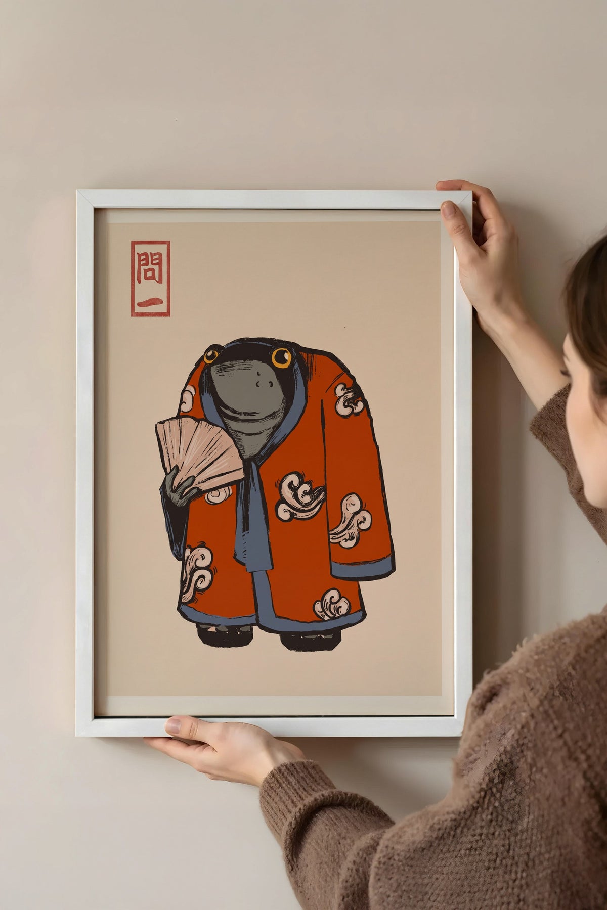 Kimonolu Kurbağa Poster – Beyaz Çerçeveli Tablo