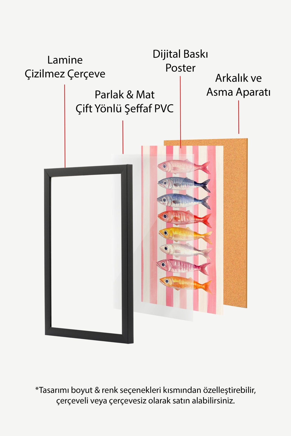 Renkli Balık Sıralaması Poster – Siyah Çerçeveli Tablo