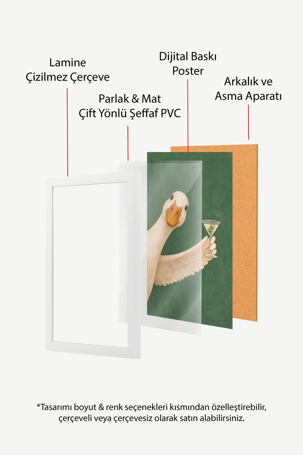 Martini Kadehli Şık Ördek Poster – Beyaz Çerçeveli Tablo