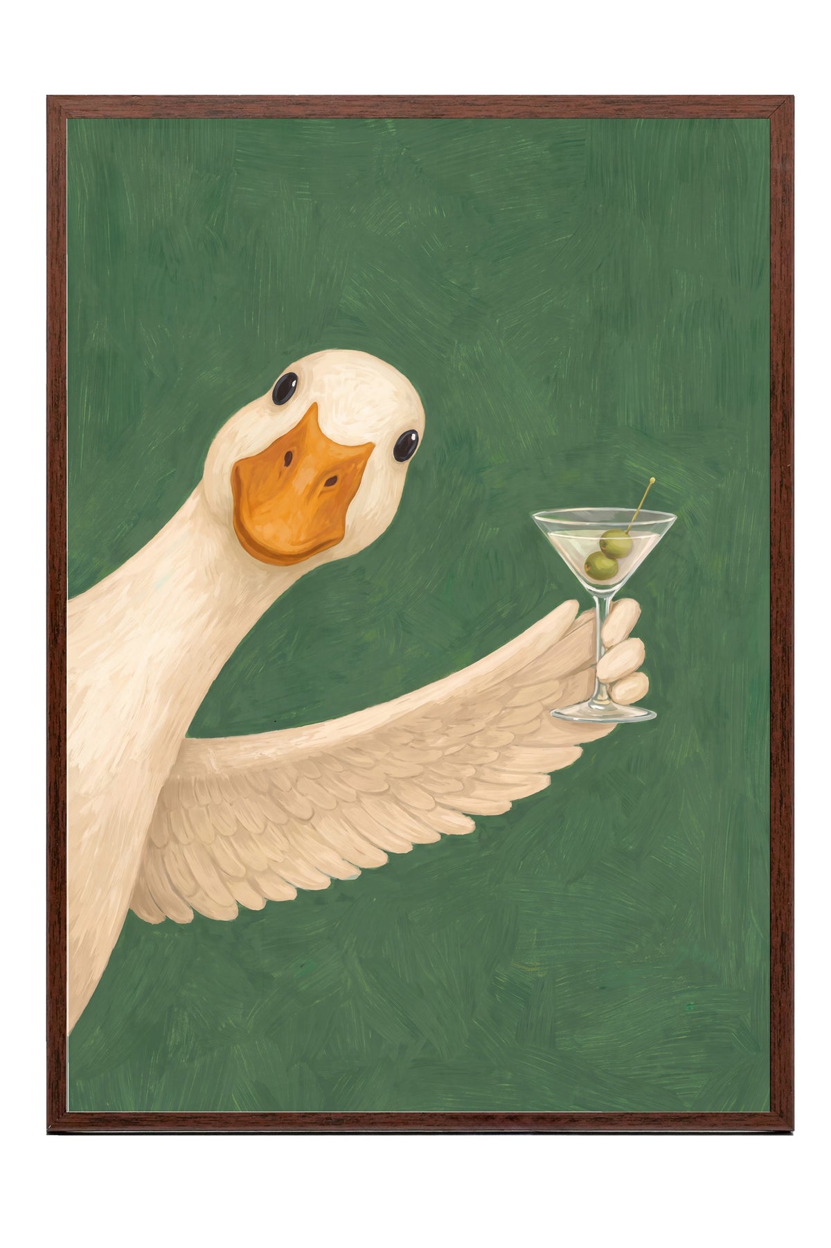 Martini Kadehli Şık Ördek Poster – Kahverengi Çerçeveli Tablo