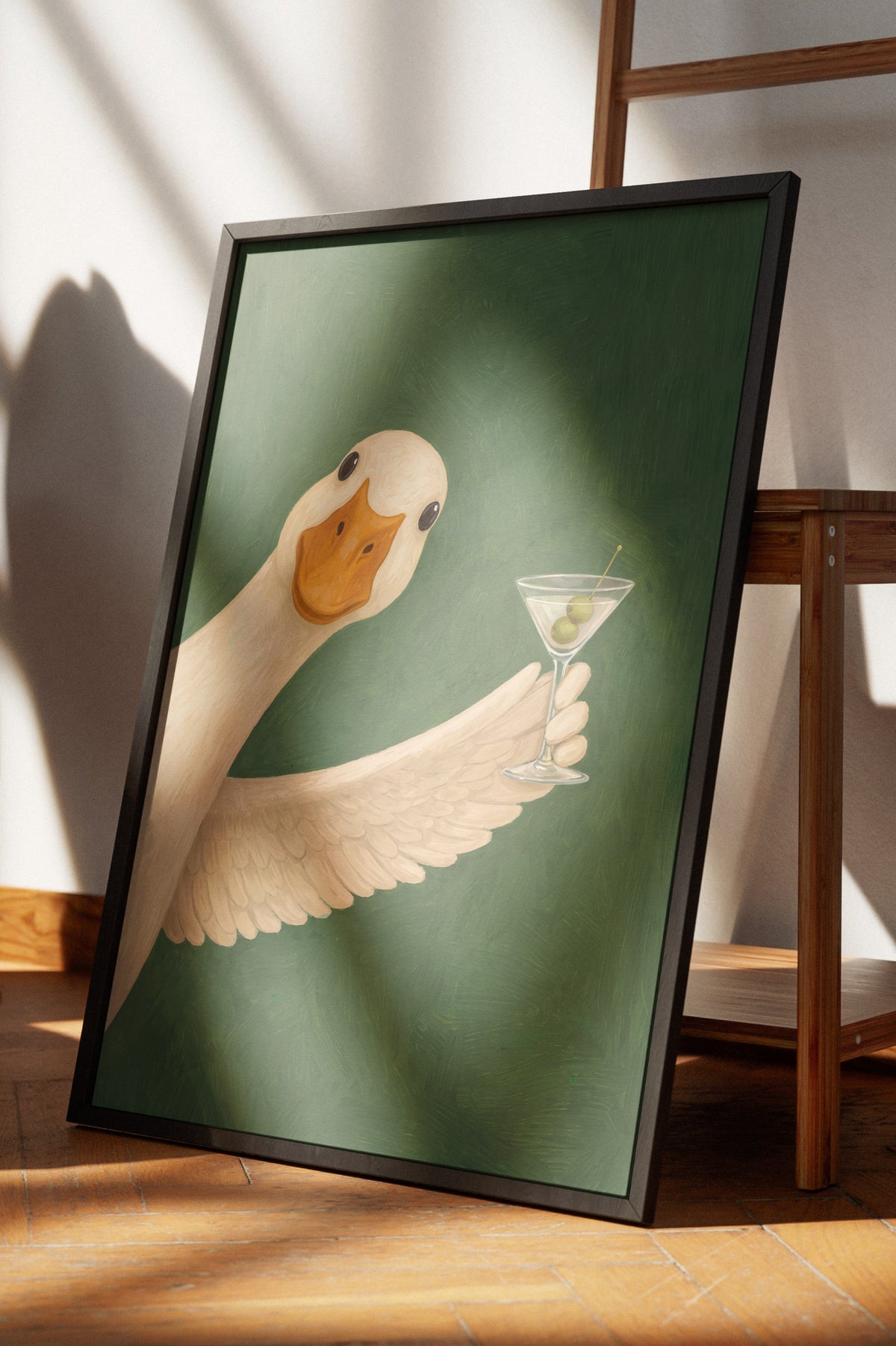 Martini Kadehli Şık Ördek Poster – Siyah Çerçeveli Tablo