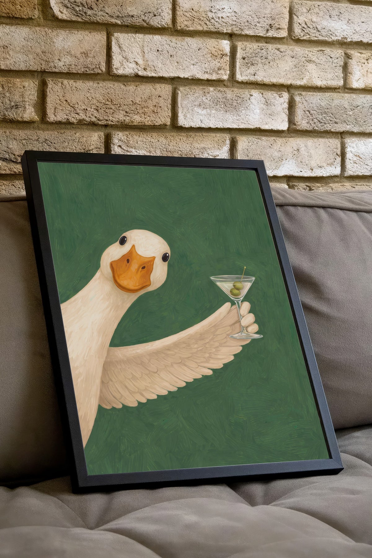 Martini Kadehli Şık Ördek Poster – Siyah Çerçeveli Tablo