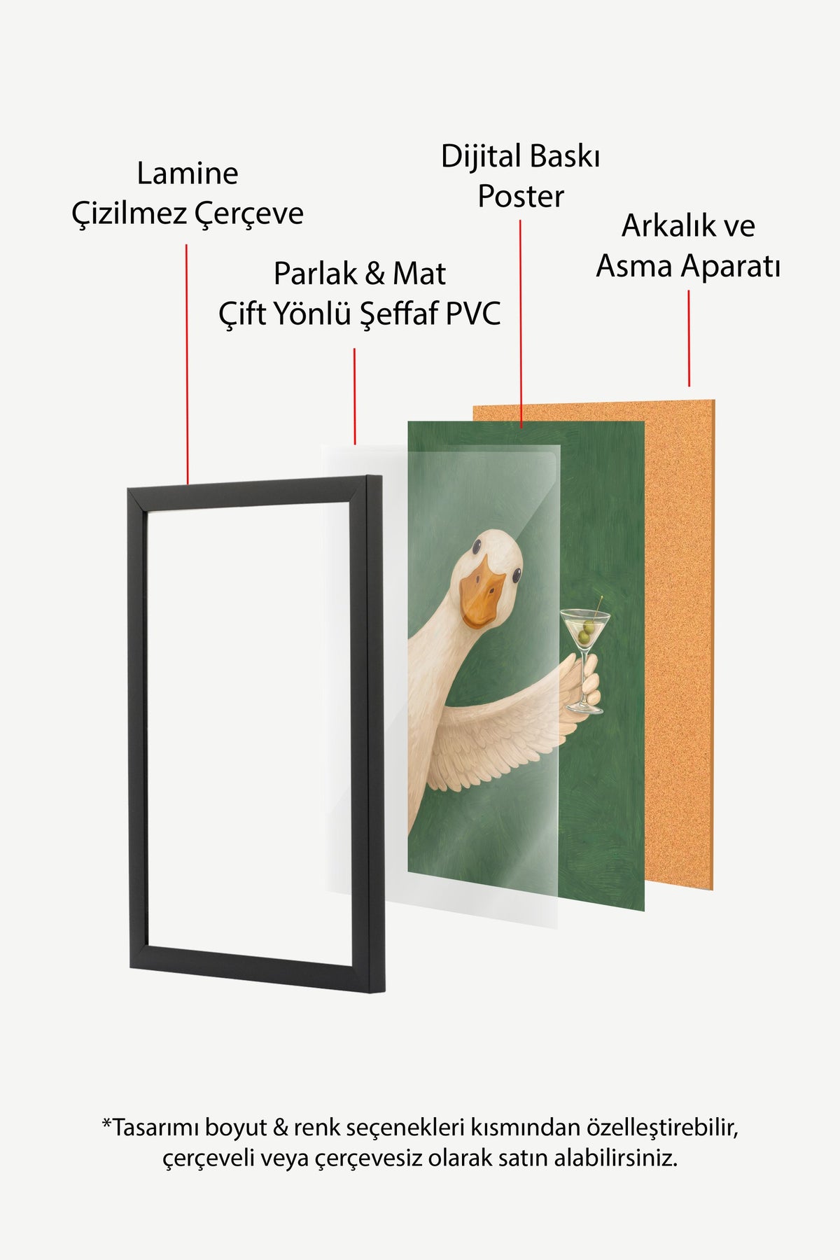 Martini Kadehli Şık Ördek Poster – Siyah Çerçeveli Tablo