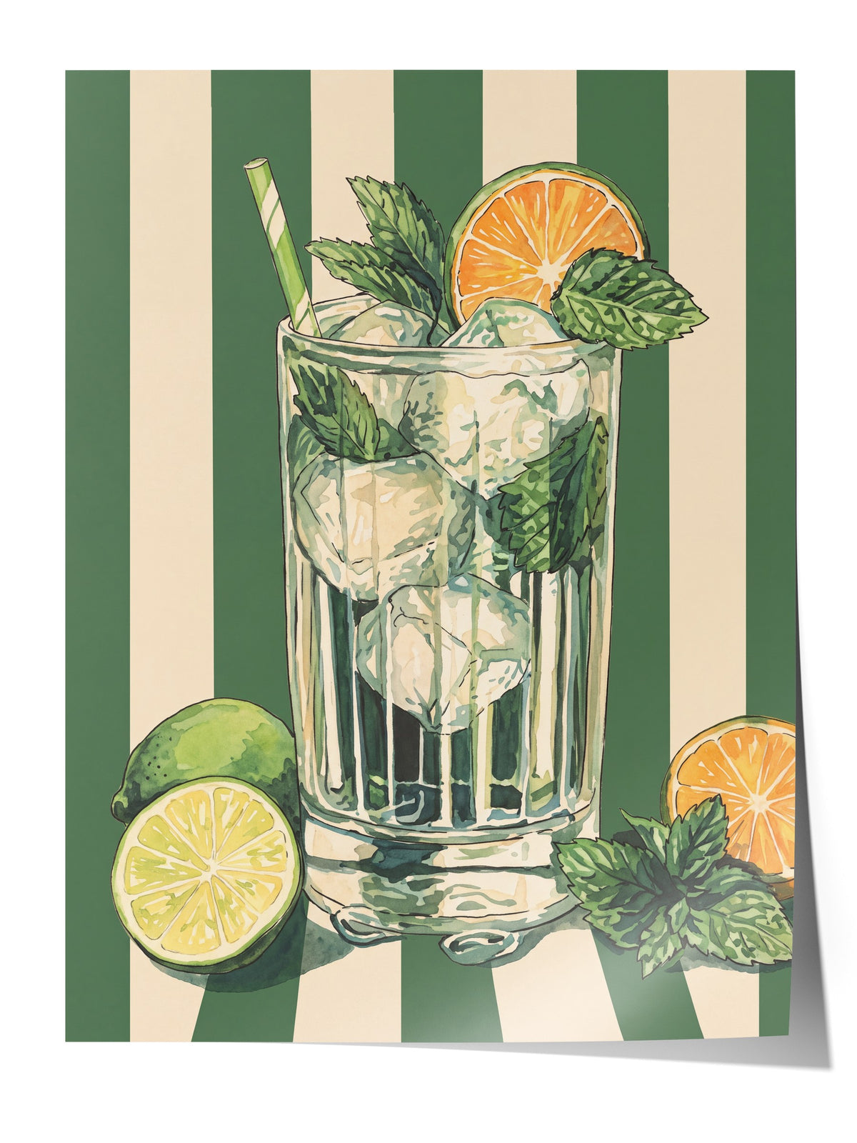Nane Yapraklı Mojito İllüstrasyonu Çerçevesiz Poster
