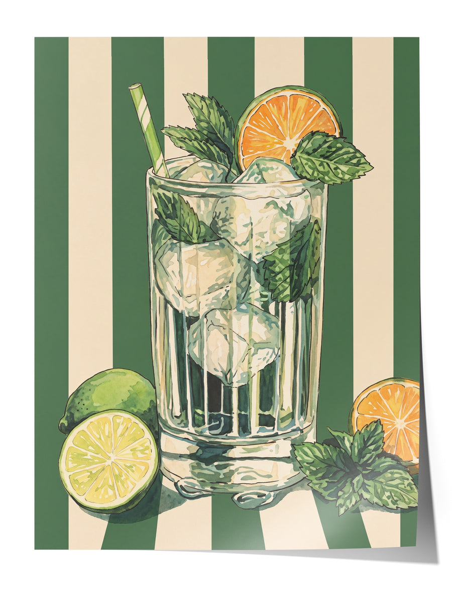 Nane Yapraklı Mojito İllüstrasyonu Çerçevesiz Poster