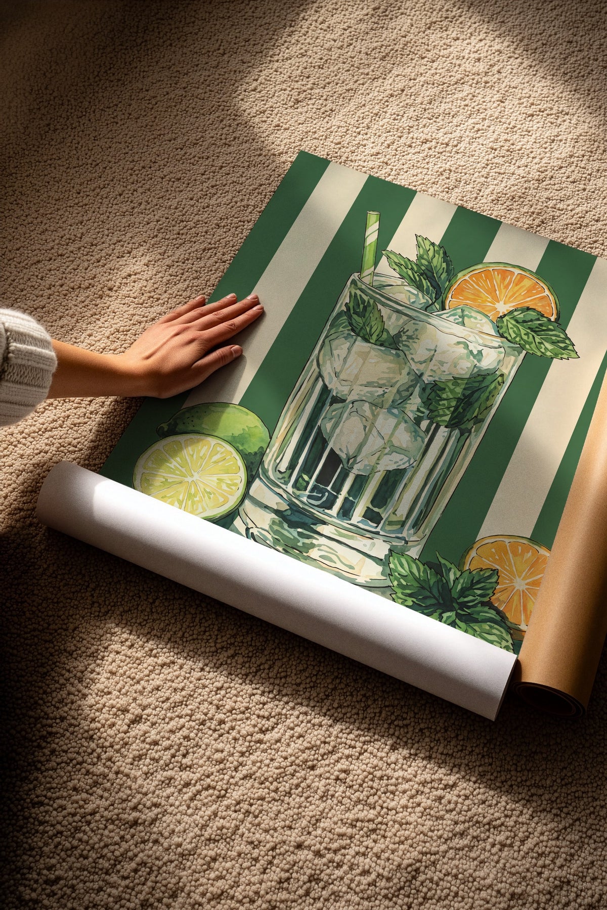 Nane Yapraklı Mojito İllüstrasyonu Çerçevesiz Poster