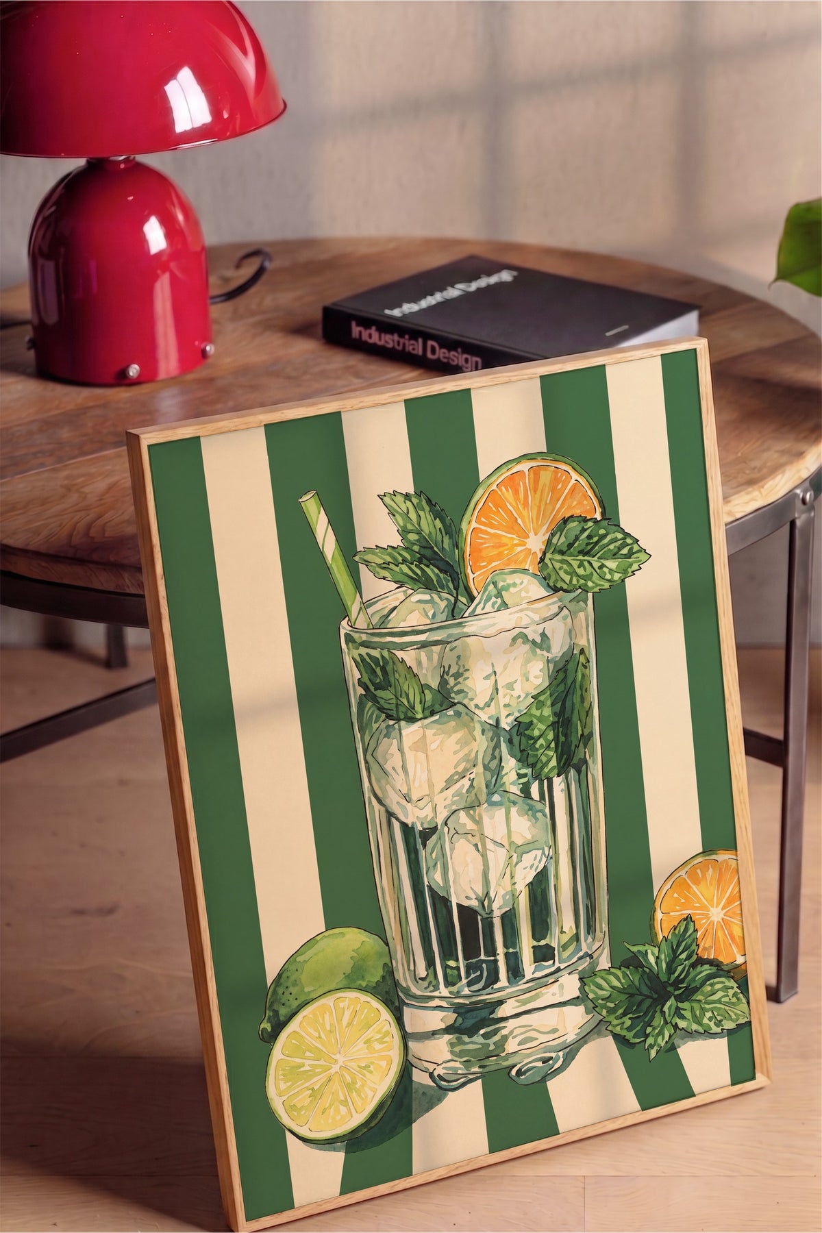 Nane Yapraklı Mojito İllüstrasyonu Poster – Ahşap Çerçeveli Tablo