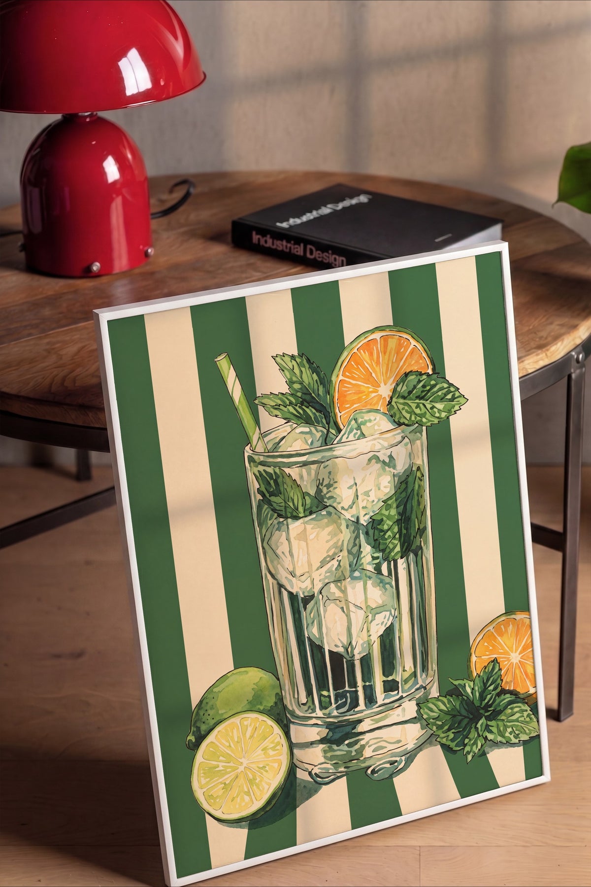 Nane Yapraklı Mojito İllüstrasyonu Poster – Beyaz Çerçeveli Tablo