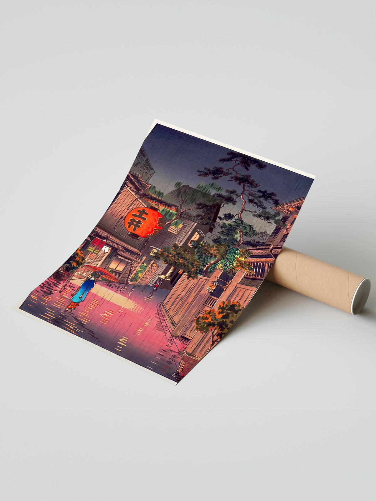 Yağmurlu Japon Sokağı Manzarası Çerçevesiz Poster