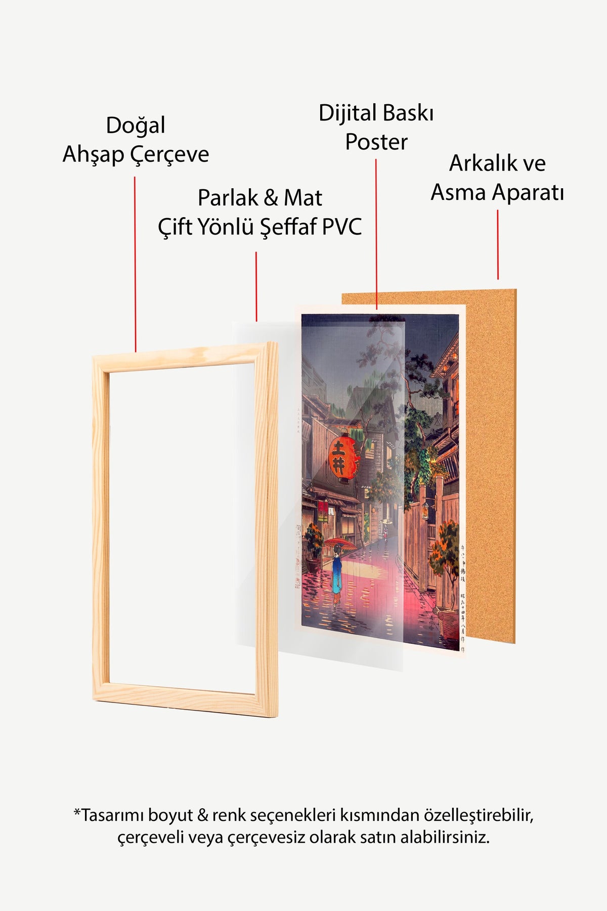 Yağmurlu Japon Sokağı Manzarası Poster – Ahşap Çerçeveli Tablo