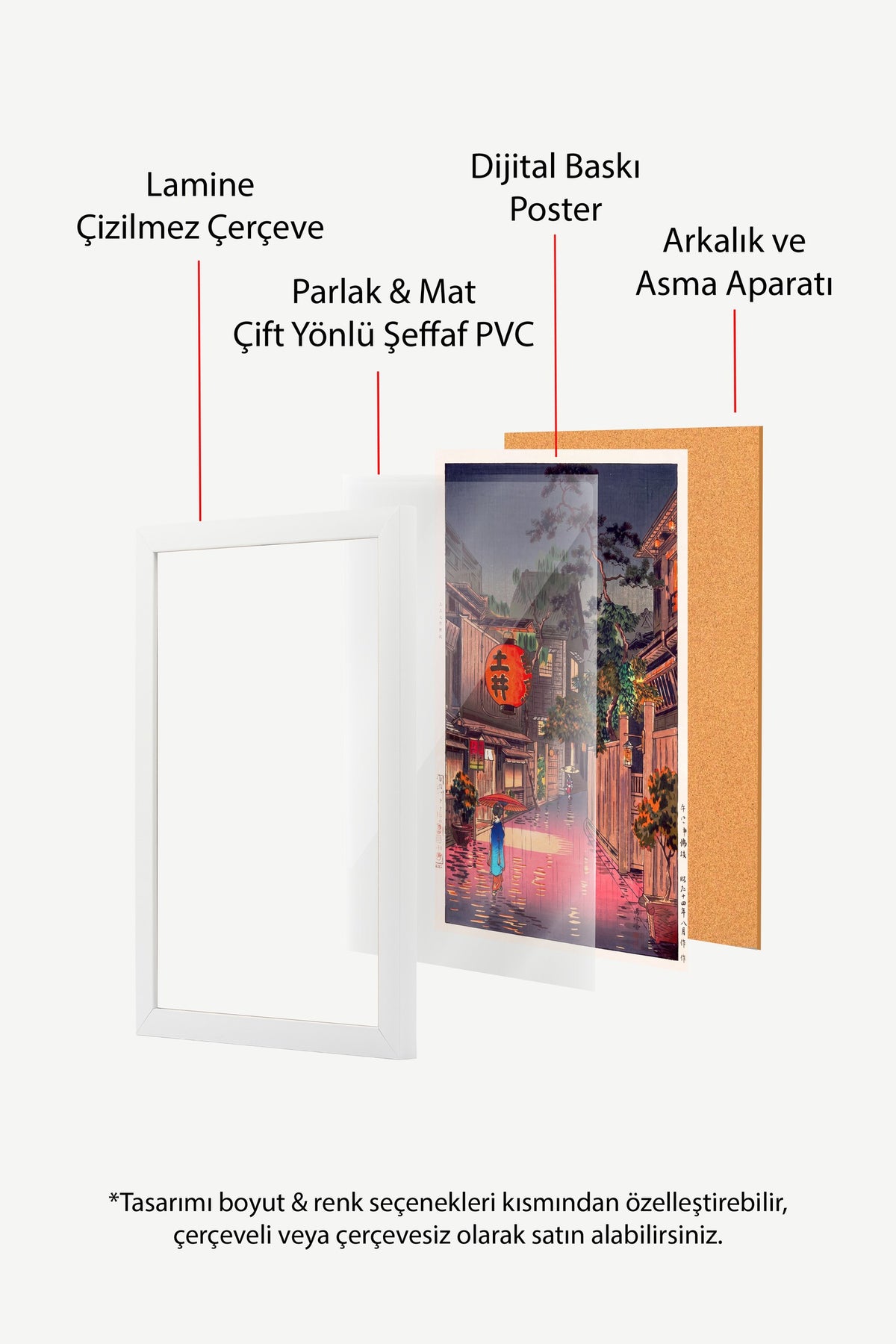 Yağmurlu Japon Sokağı Manzarası Poster – Beyaz Çerçeveli Tablo
