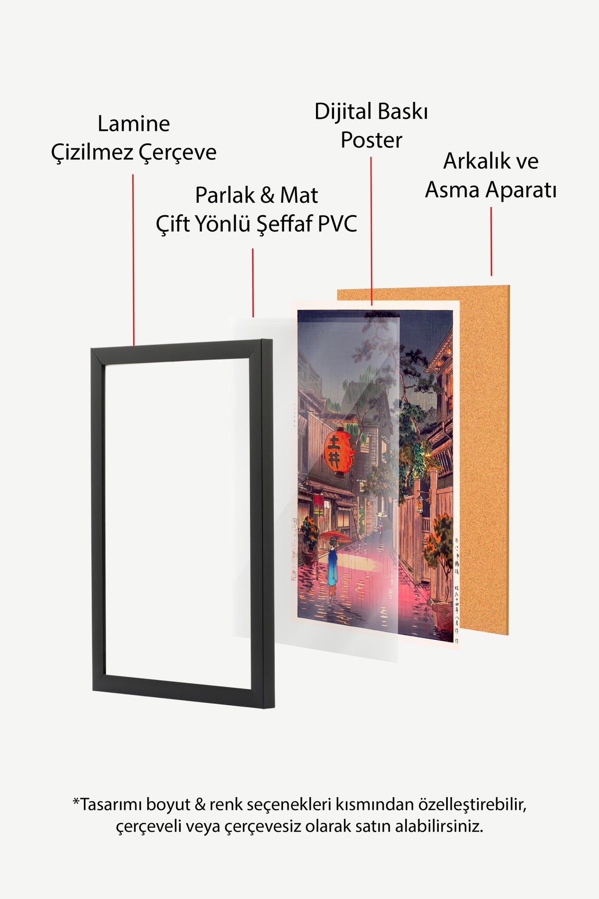 Yağmurlu Japon Sokağı Manzarası Poster – Siyah Çerçeveli Tablo