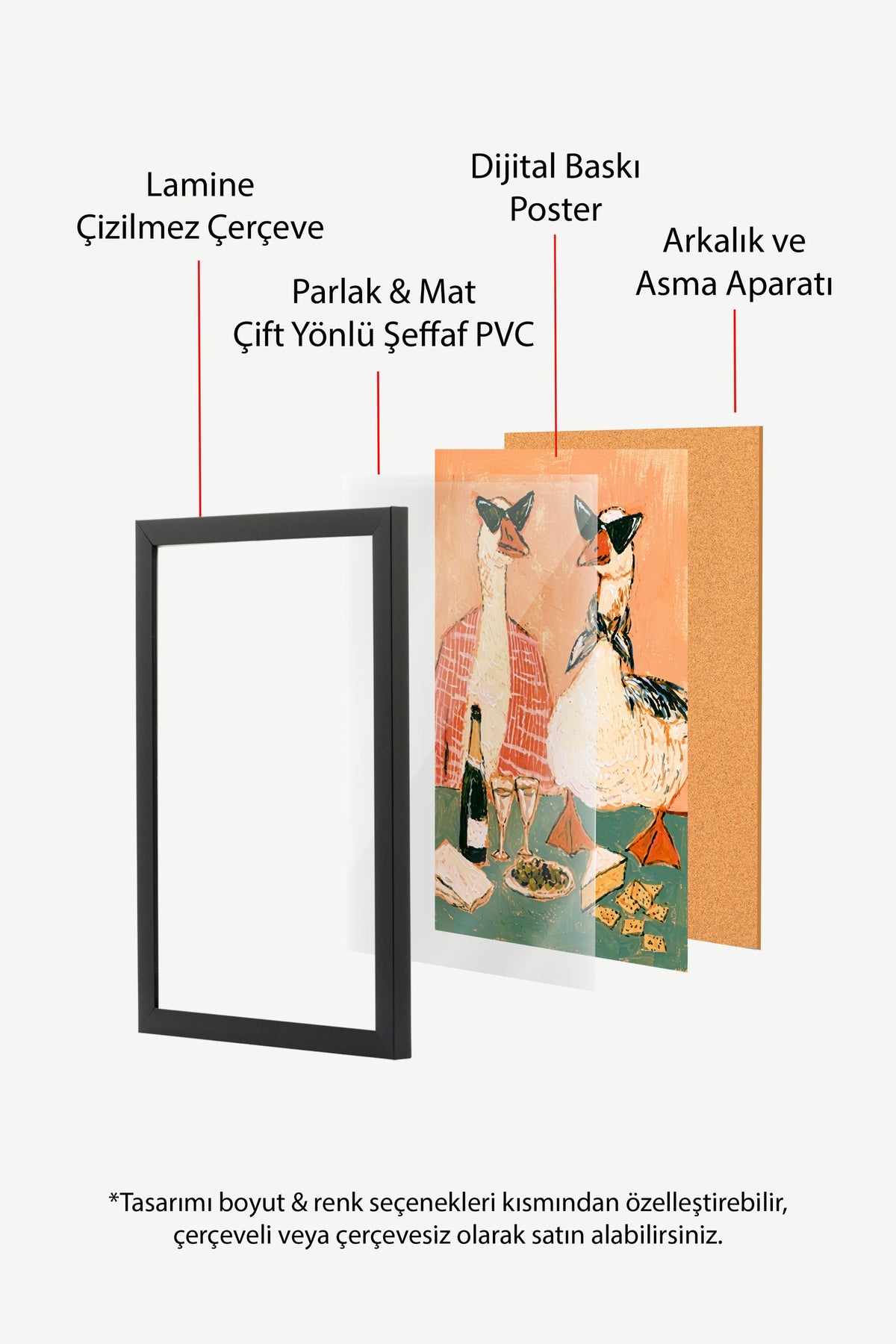 Şık Kazlar Şaraplı Kahvaltı Poster – Siyah Çerçeveli Tablo