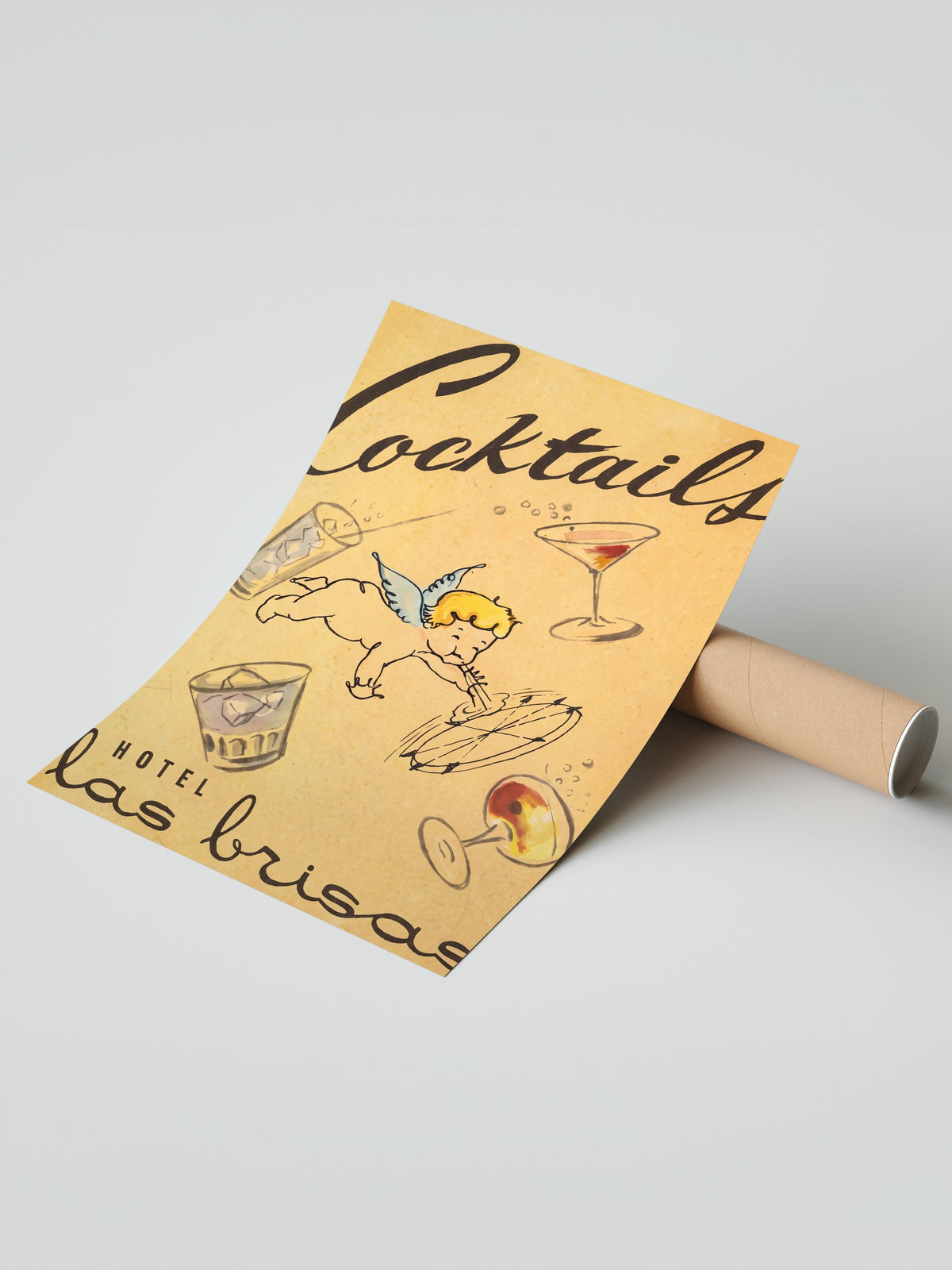 Kanatlı Melek ve Kokteyl Bardakları Çerçevesiz Poster