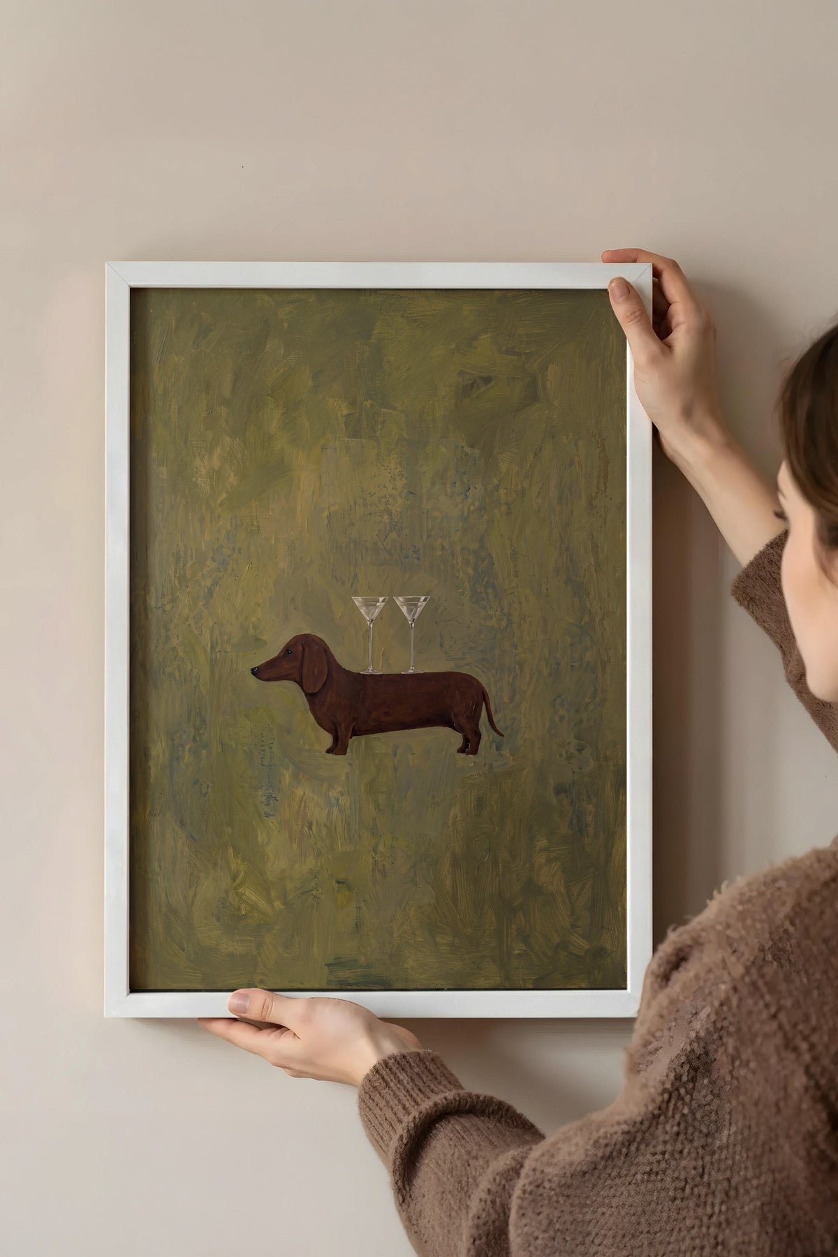 Martinili Dachshund Poster – Beyaz Çerçeveli Tablo