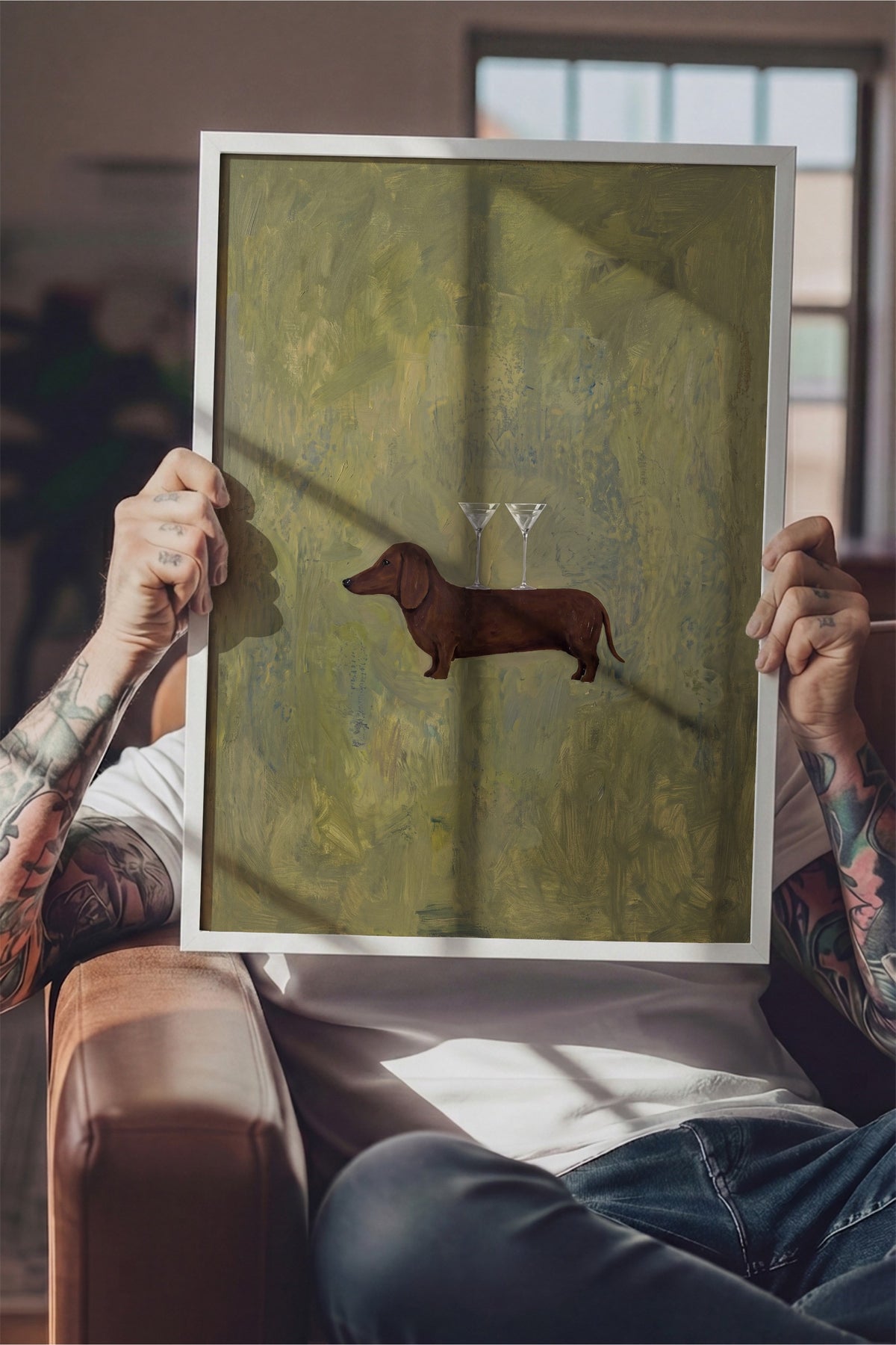 Martinili Dachshund Poster – Beyaz Çerçeveli Tablo