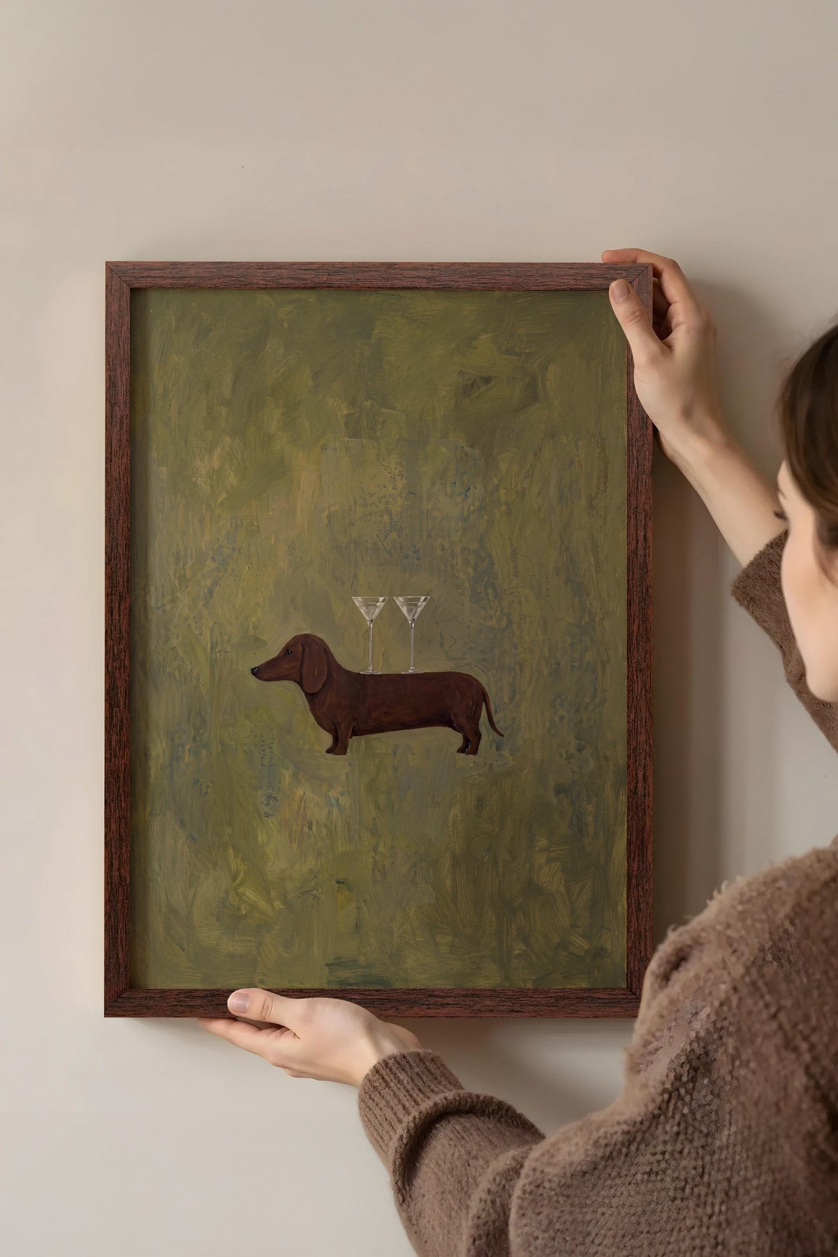 Martinili Dachshund Poster – Kahverengi Çerçeveli Tablo