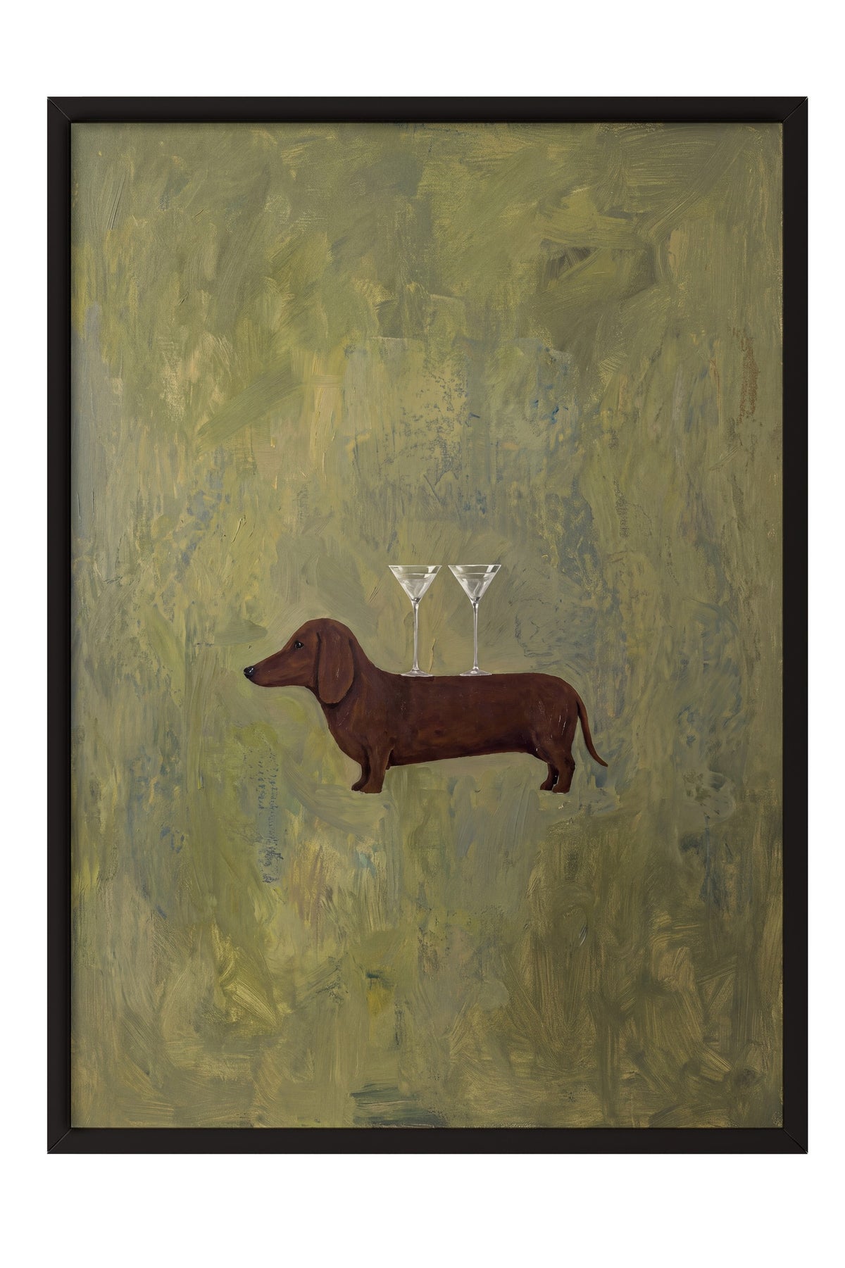 Martinili Dachshund Poster – Siyah Çerçeveli Tablo