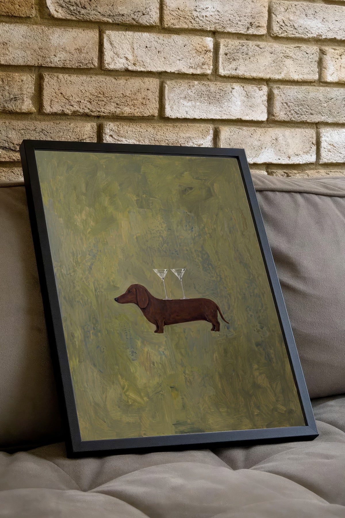 Martinili Dachshund Poster – Siyah Çerçeveli Tablo