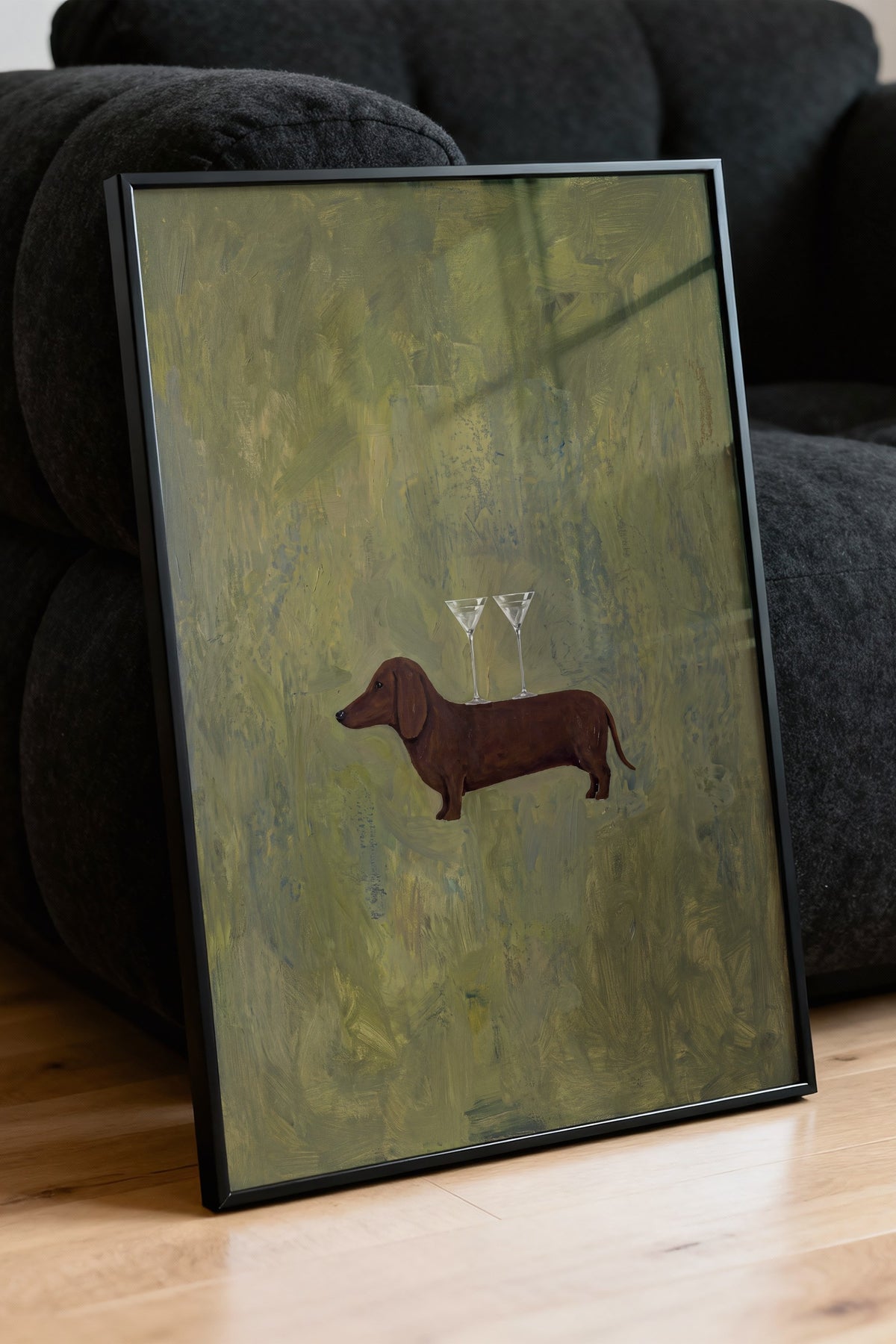 Martinili Dachshund Poster – Siyah Çerçeveli Tablo