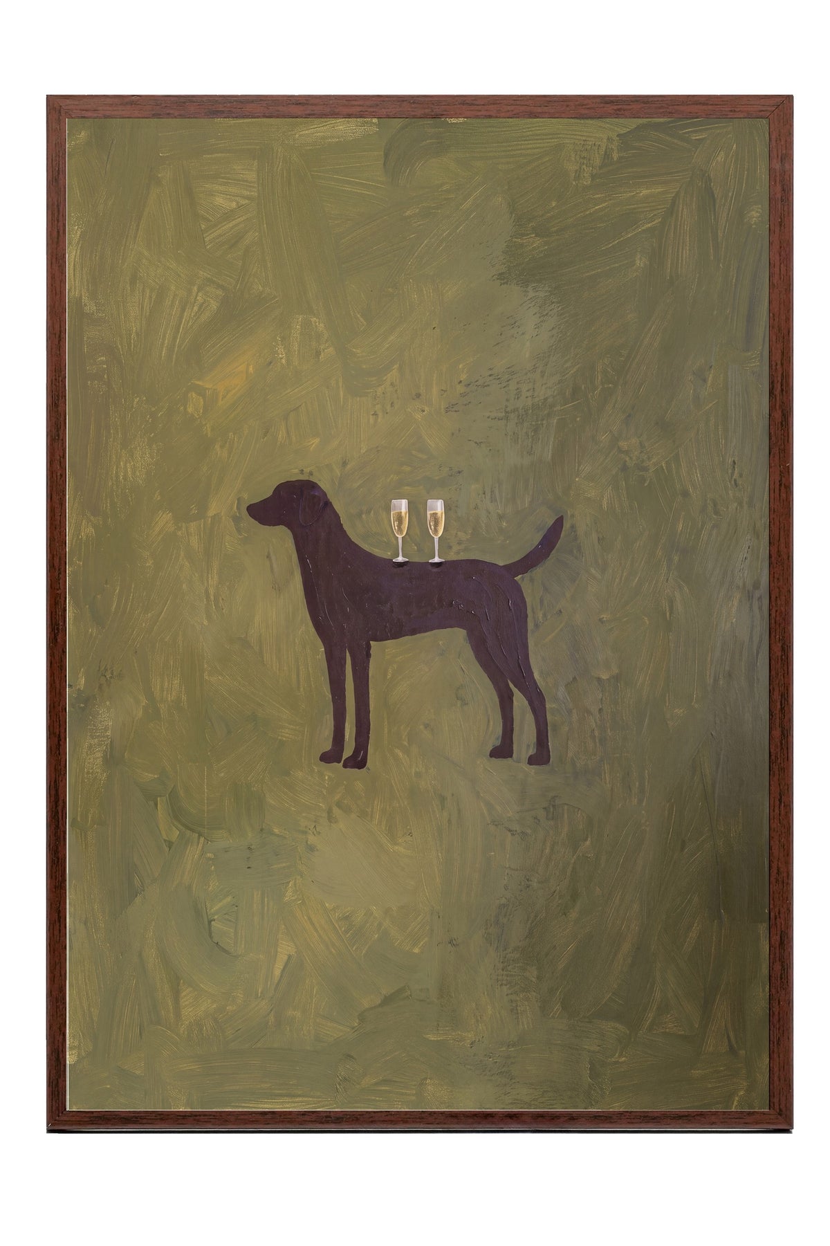 Kadeh Tutan Köpek Poster – Kahverengi Çerçeveli Tablo