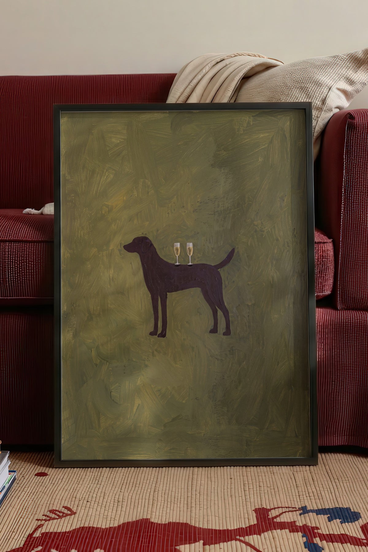 Kadeh Tutan Köpek Poster – Siyah Çerçeveli Tablo