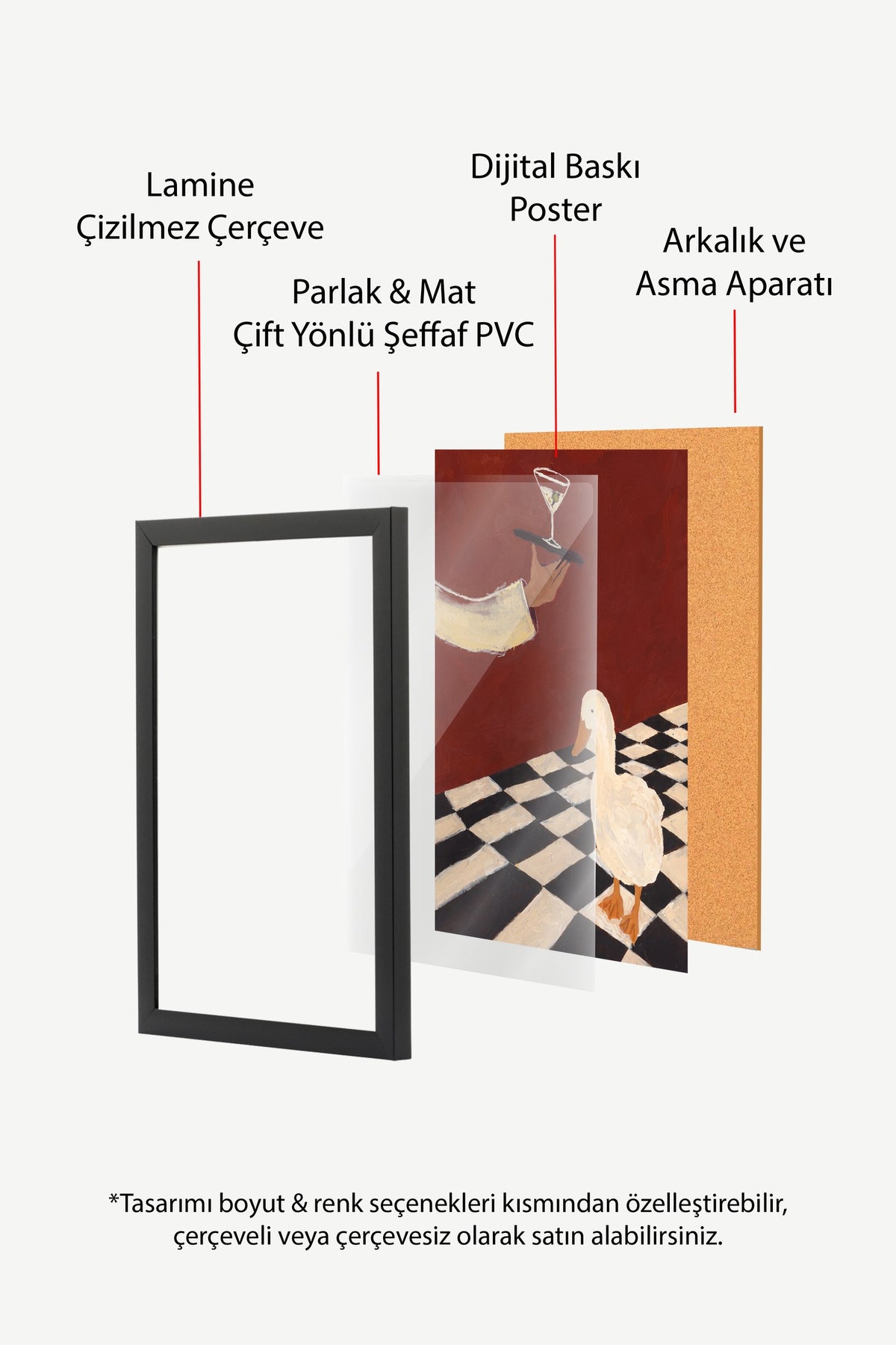 Zarif Ördeğe Martini İkramı Poster – Siyah Çerçeveli Tablo