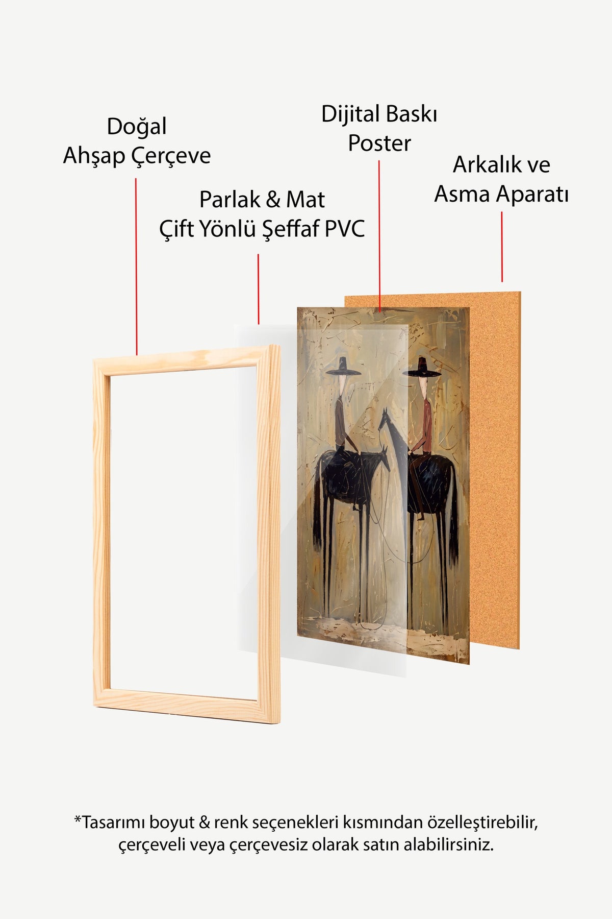 Atlı İki Figür Kompozisyonu Poster – Ahşap Çerçeveli Tablo