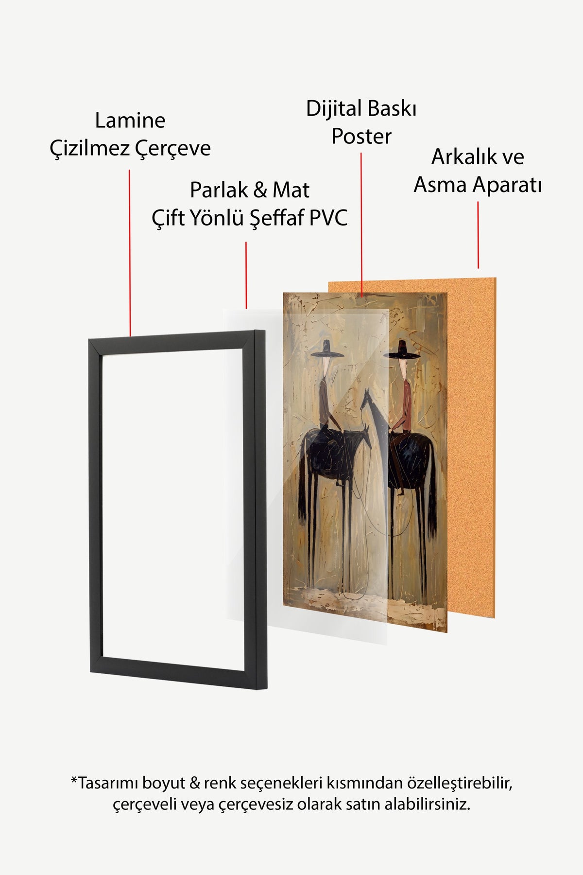 Atlı İki Figür Kompozisyonu Poster – Siyah Çerçeveli Tablo