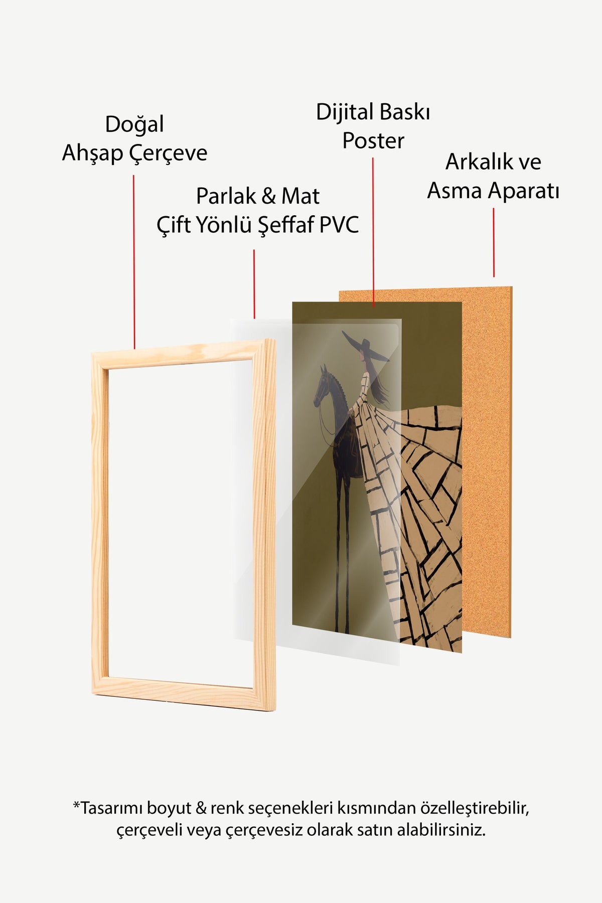 Atlı Zarif Kadın İllüstrasyonu Poster – Ahşap Çerçeveli Tablo