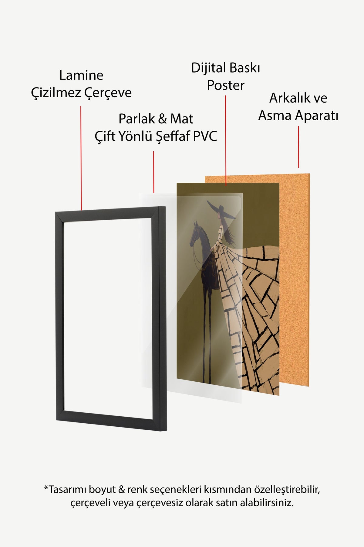 Atlı Zarif Kadın İllüstrasyonu Poster – Siyah Çerçeveli Tablo