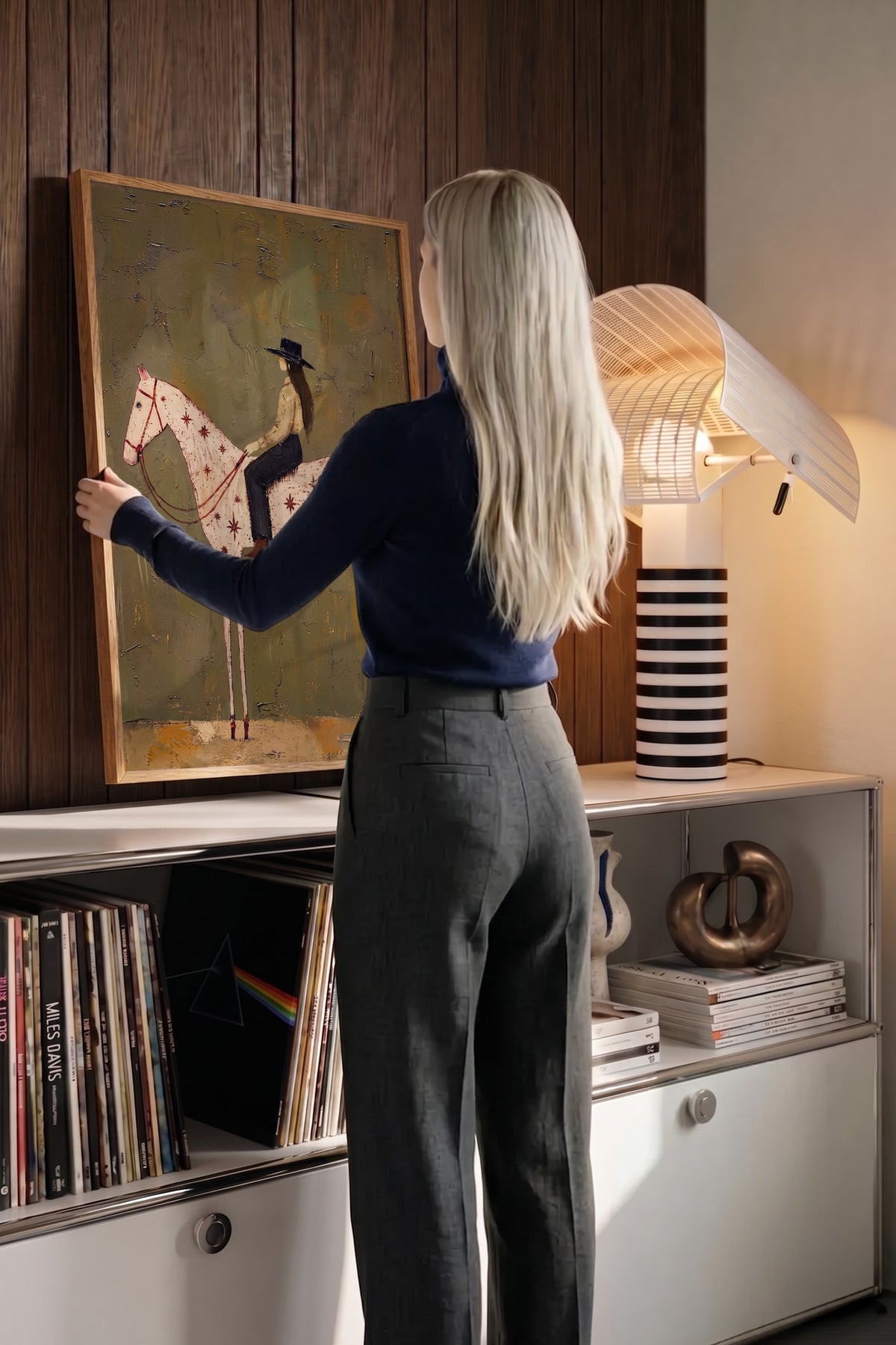 Yıldızlı At Üstünde Kovboy Kız Poster – Ahşap Çerçeveli Tablo