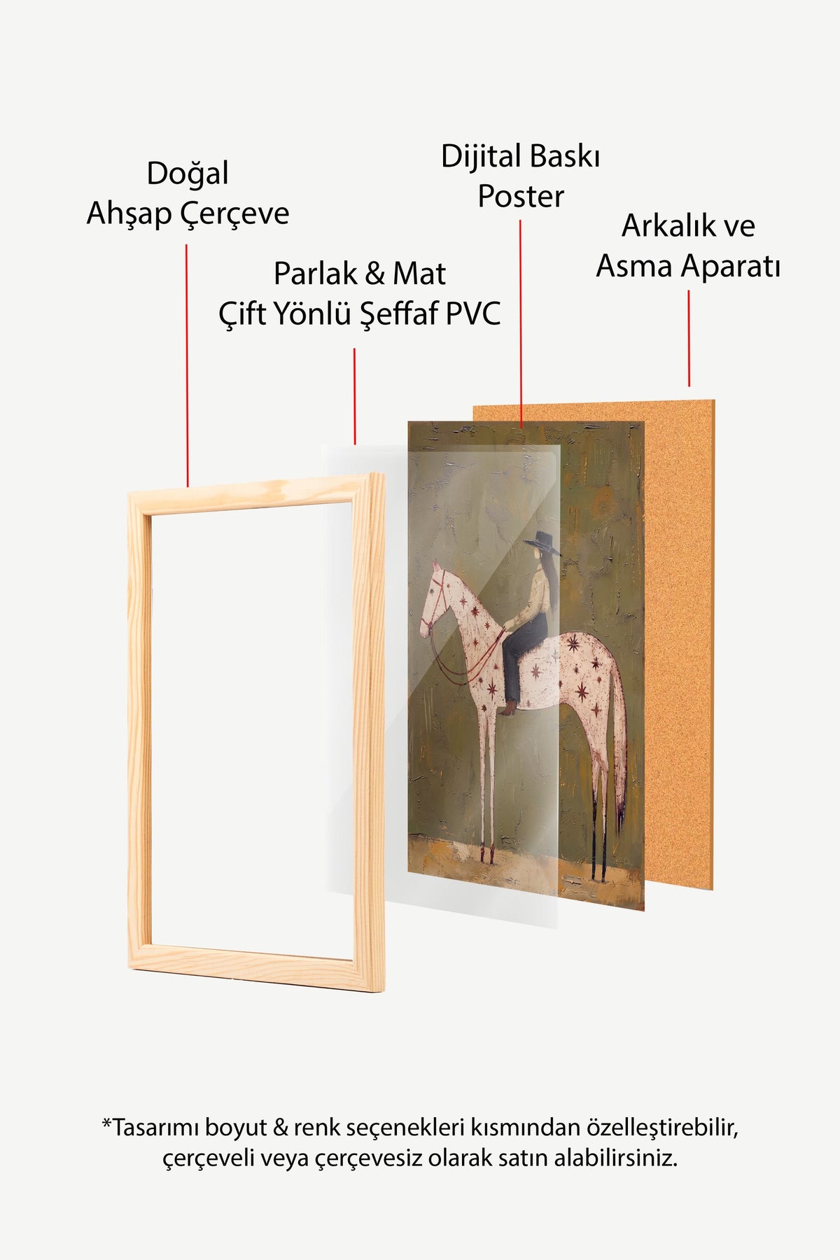 Yıldızlı At Üstünde Kovboy Kız Poster – Ahşap Çerçeveli Tablo