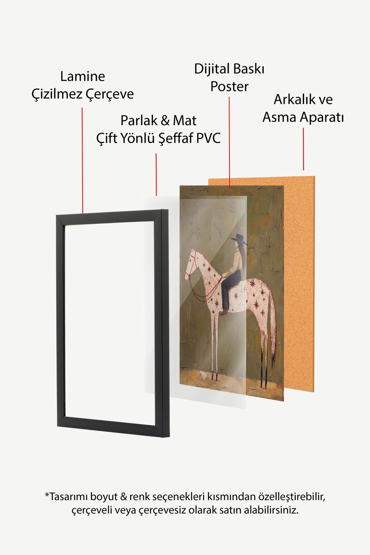 Yıldızlı At Üstünde Kovboy Kız Poster – Siyah Çerçeveli Tablo