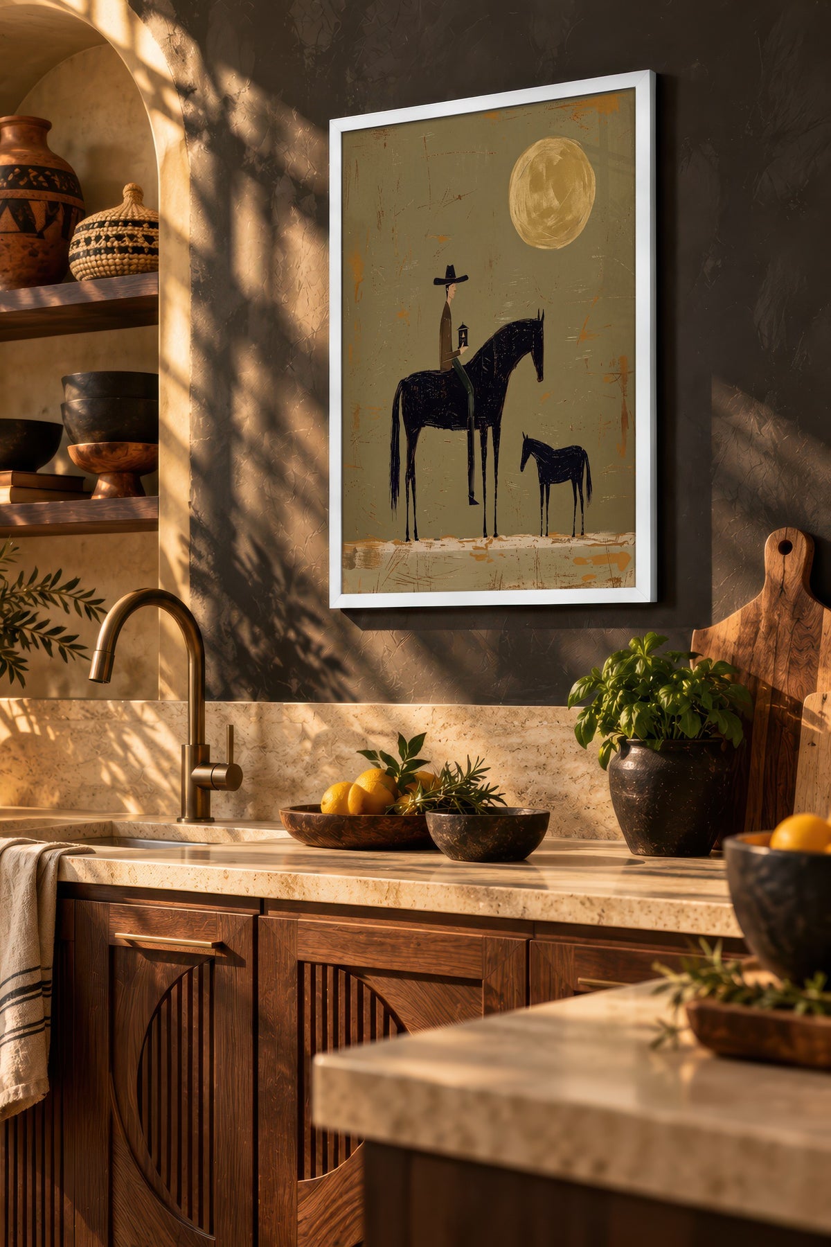 Ay Işığında Atlı Figür Poster – Beyaz Çerçeveli Tablo