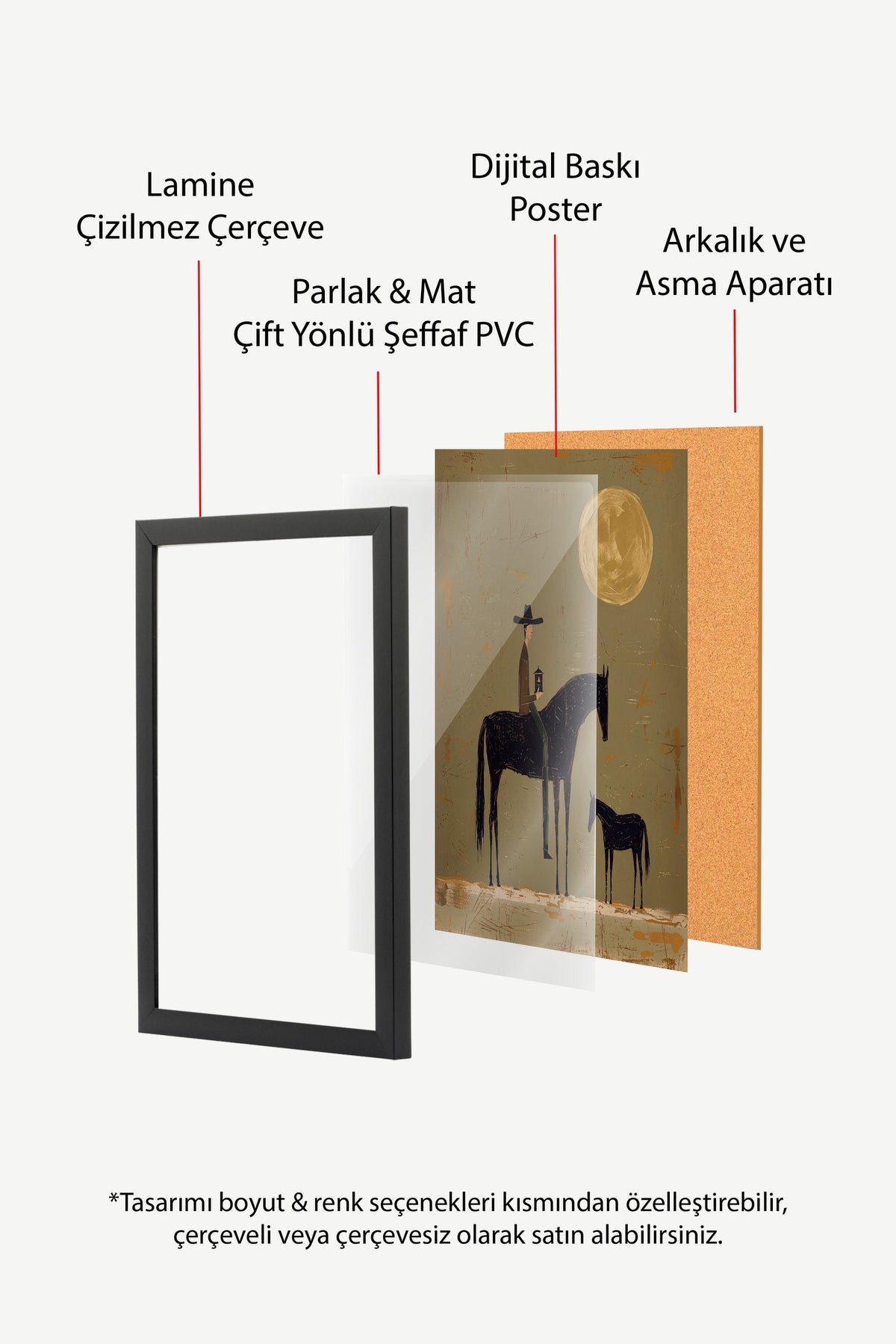 Ay Işığında Atlı Figür Poster – Siyah Çerçeveli Tablo