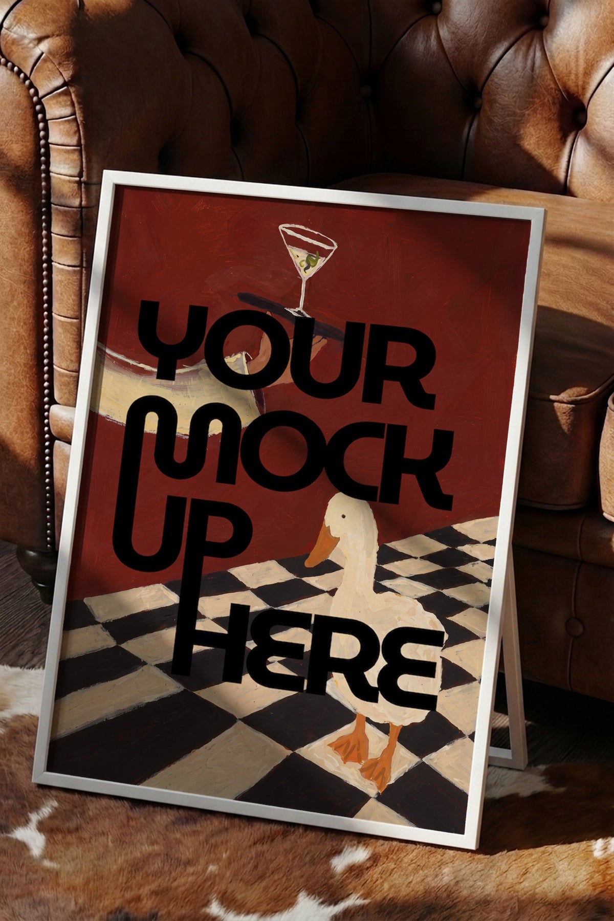 Martini Servisi Yapan Ördek Sahnesi Poster – Beyaz Çerçeveli Tablo