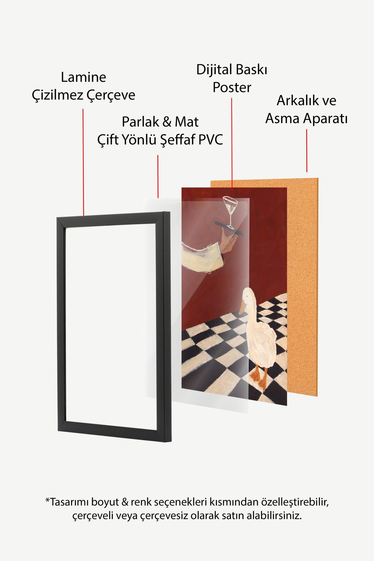 Martini Servisi Yapan Ördek Sahnesi Poster – Siyah Çerçeveli Tablo