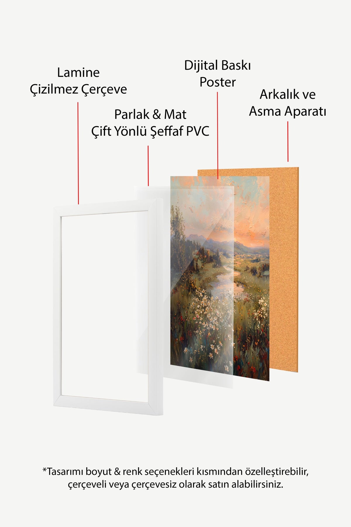 Gün Batımında Çiçekli Vadi Poster – Beyaz Çerçeveli Tablo