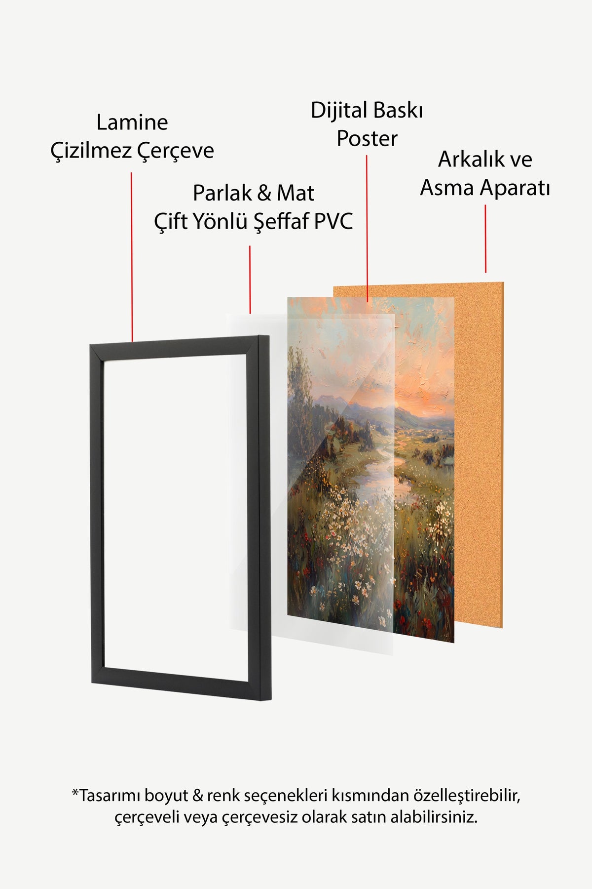 Gün Batımında Çiçekli Vadi Poster – Siyah Çerçeveli Tablo