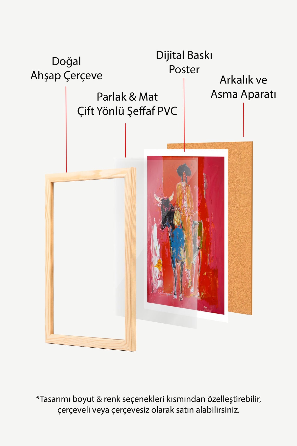 Kırmızı Zeminde Atlı Figür Poster – Ahşap Çerçeveli Tablo