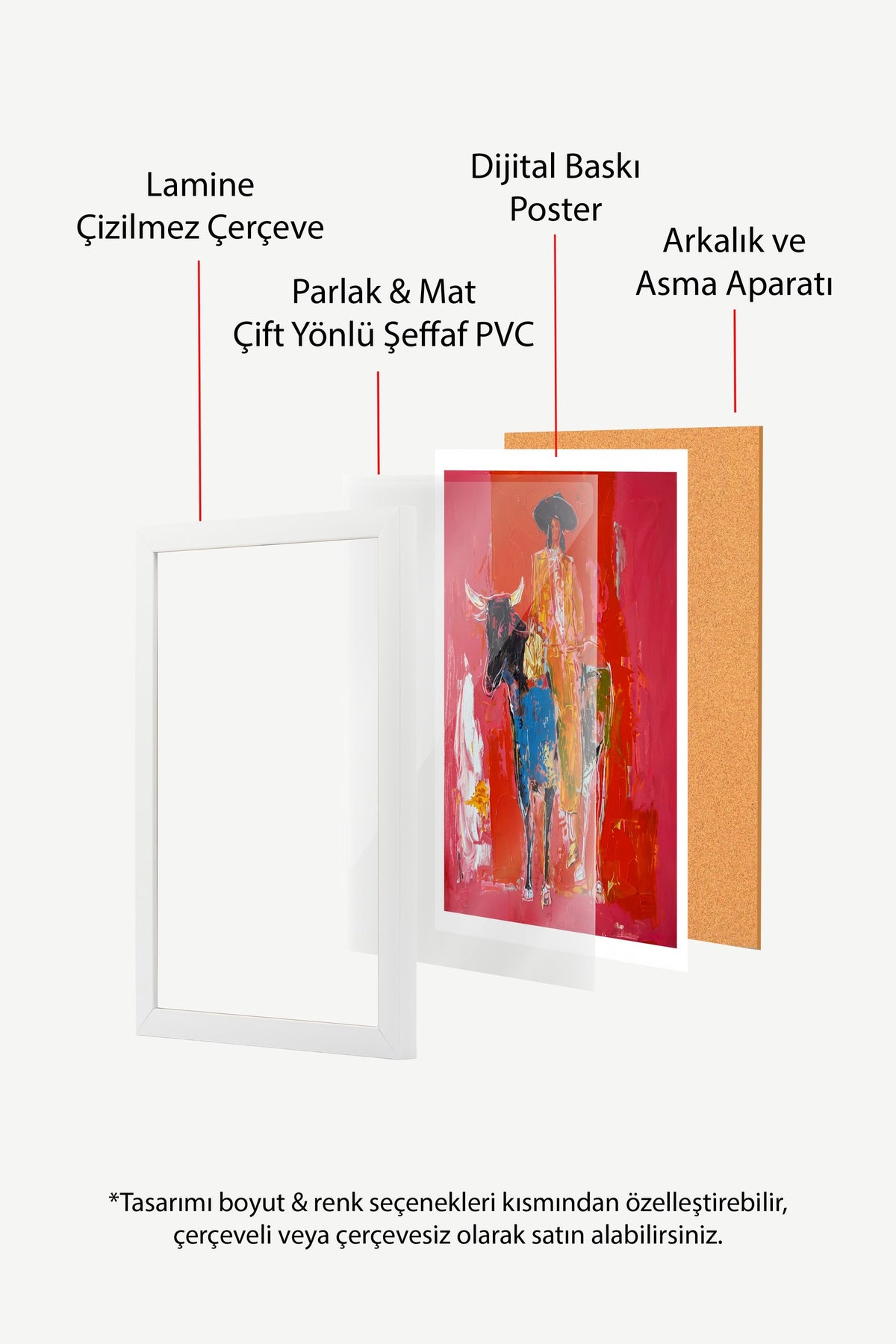 Kırmızı Zeminde Atlı Figür Poster – Beyaz Çerçeveli Tablo