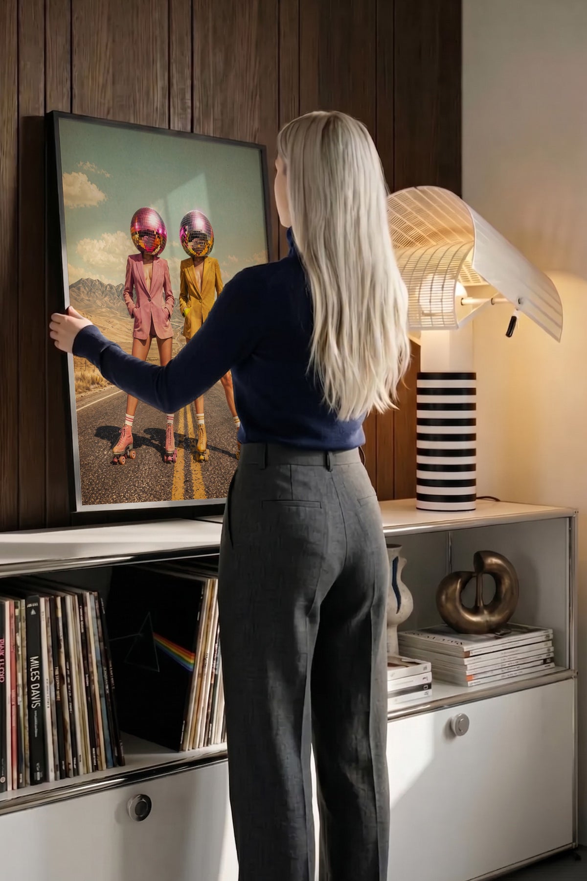 Disko Toplu İkiz Patenciler Poster – Siyah Çerçeveli Tablo