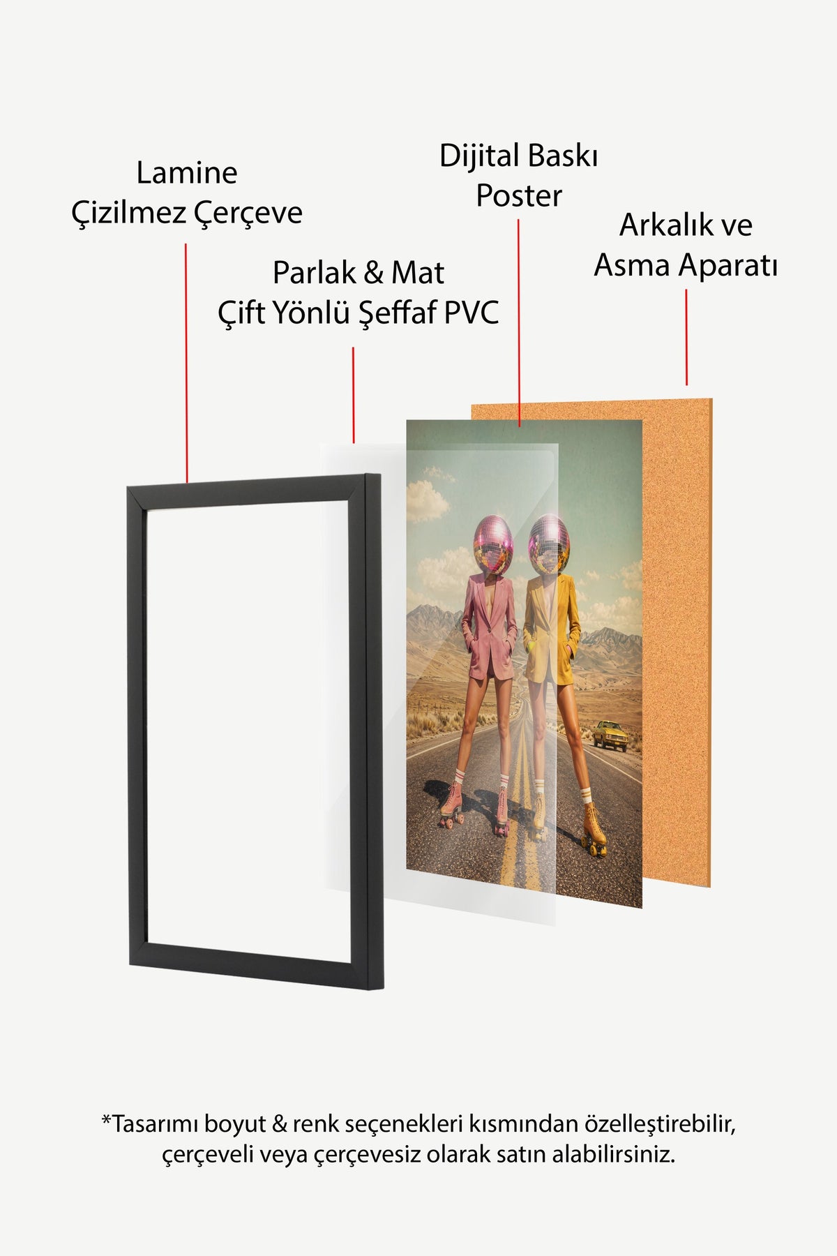 Disko Toplu İkiz Patenciler Poster – Siyah Çerçeveli Tablo