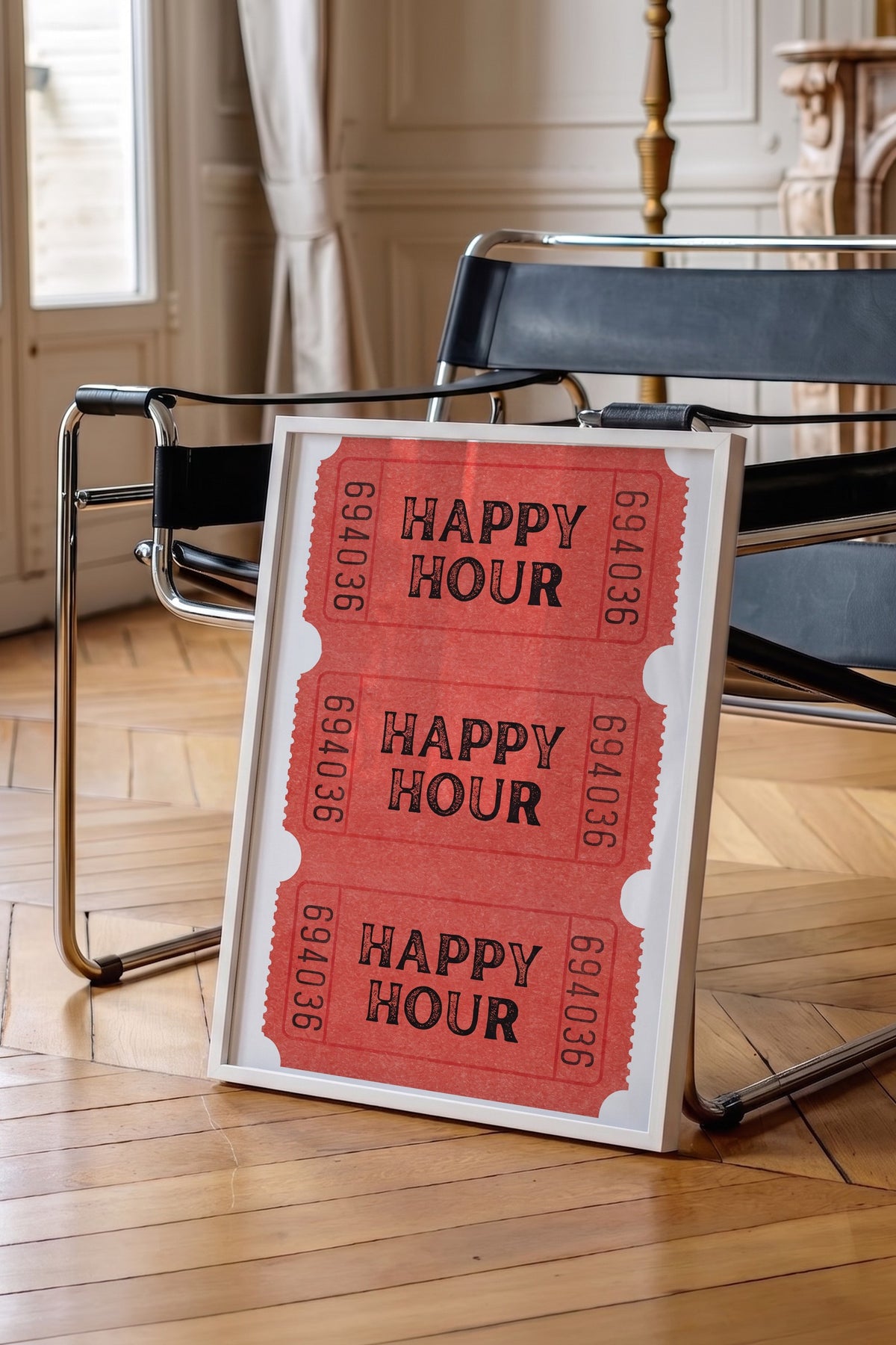Happy Hour Bilet Serisi Poster – Beyaz Çerçeveli Tablo