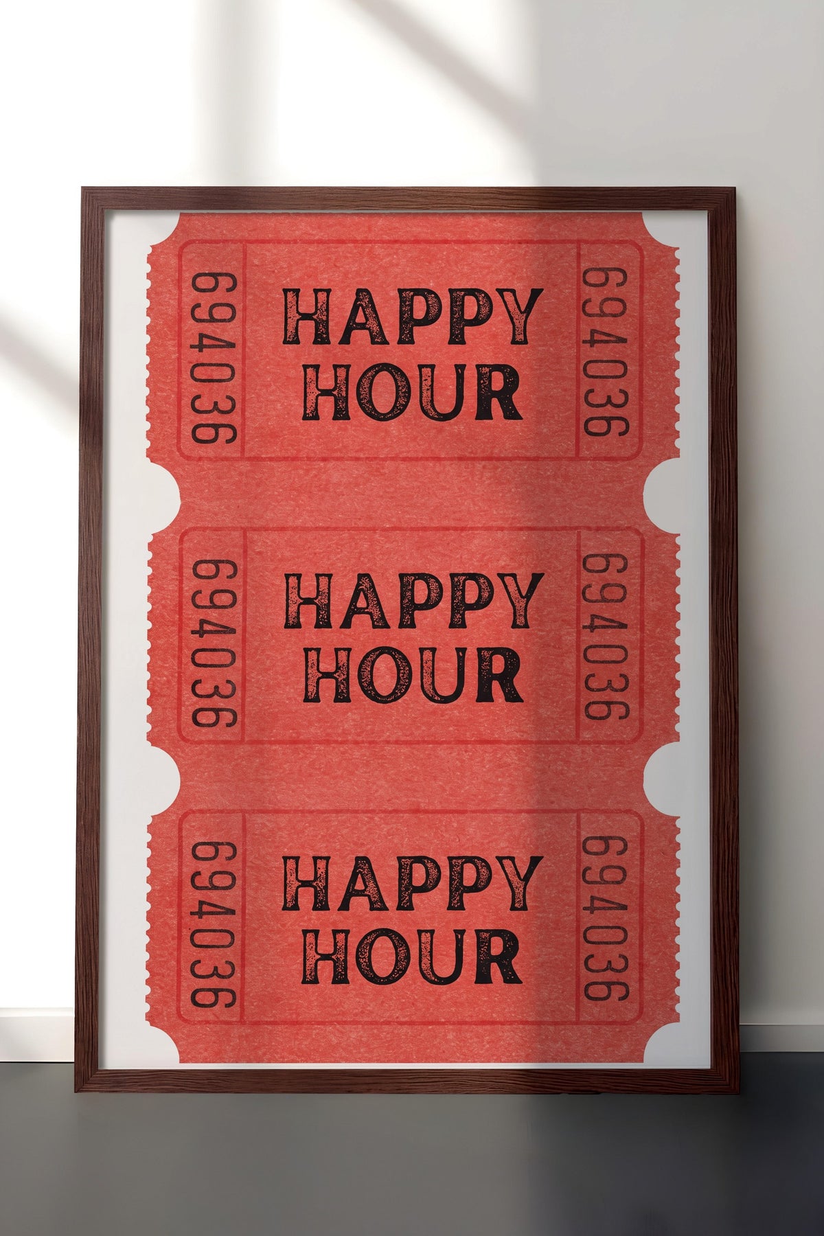 Happy Hour Bilet Serisi Poster – Kahverengi Çerçeveli Tablo