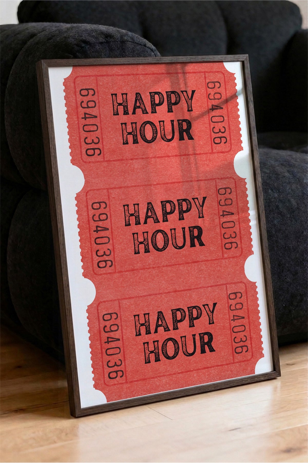 Happy Hour Bilet Serisi Poster – Kahverengi Çerçeveli Tablo