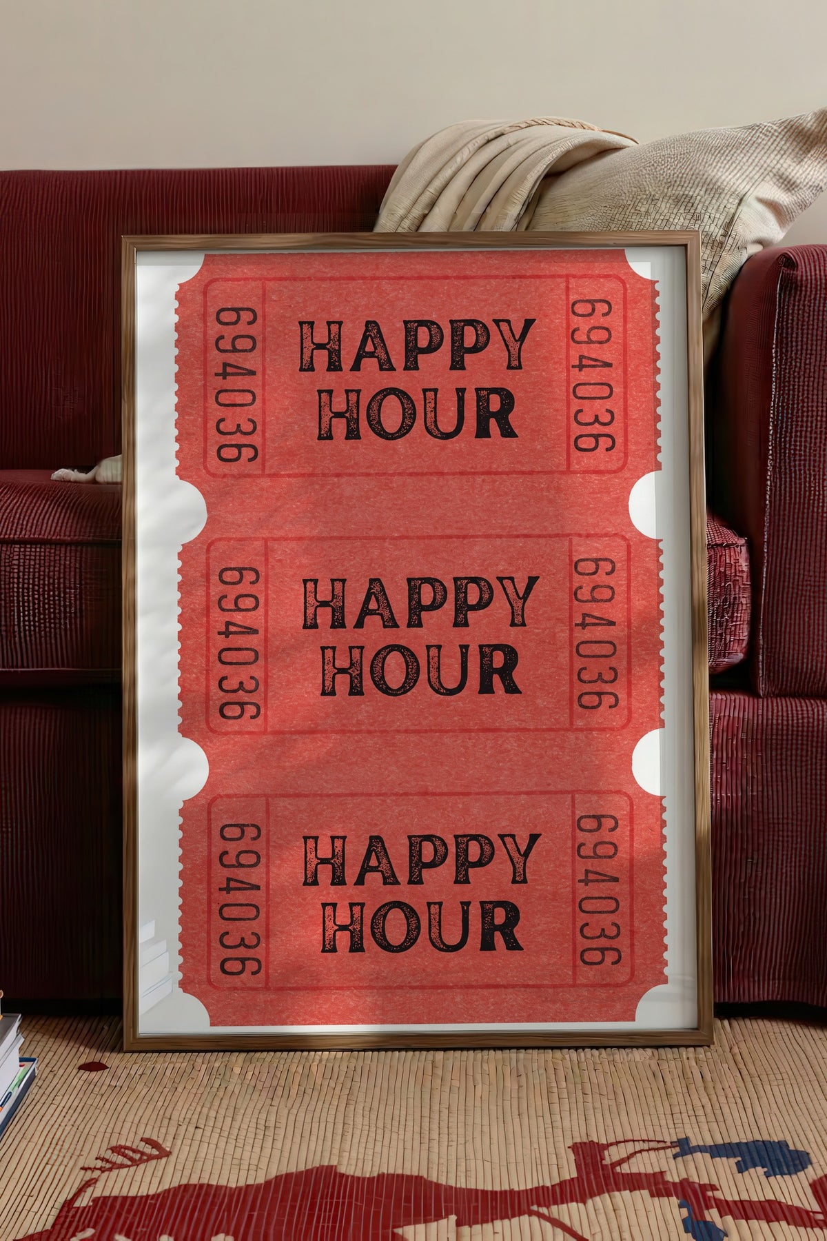 Happy Hour Bilet Serisi Poster – Kahverengi Çerçeveli Tablo
