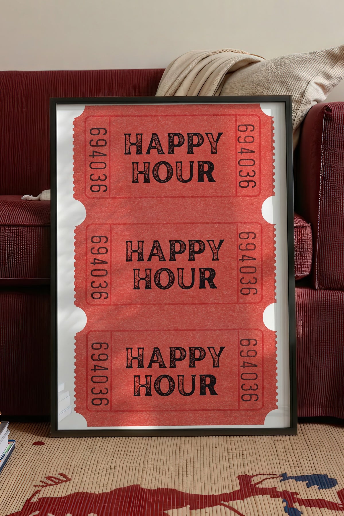 Happy Hour Bilet Serisi Poster – Siyah Çerçeveli Tablo