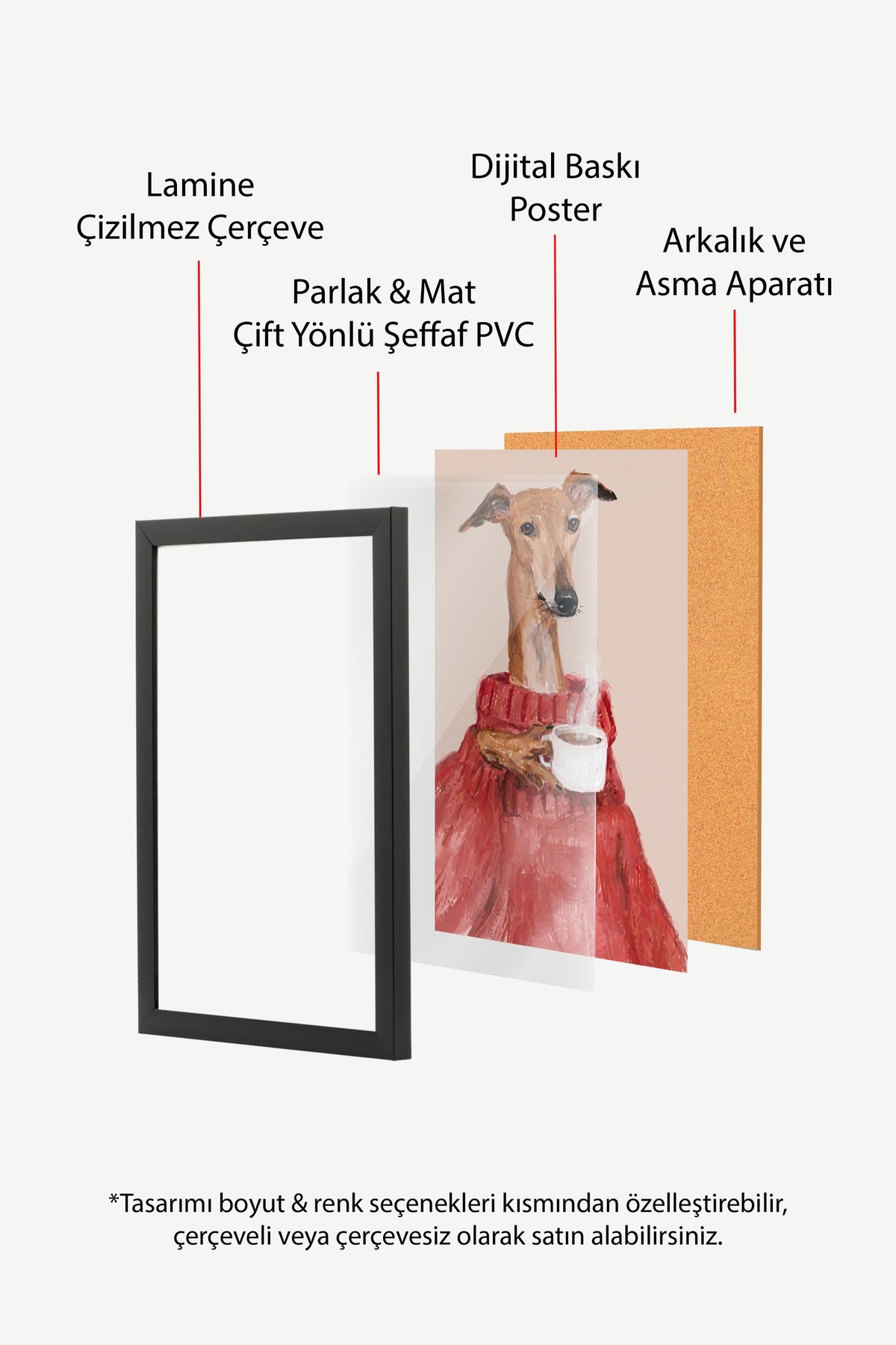Kahve Molasındaki Zarif Tazı Poster – Siyah Çerçeveli Tablo